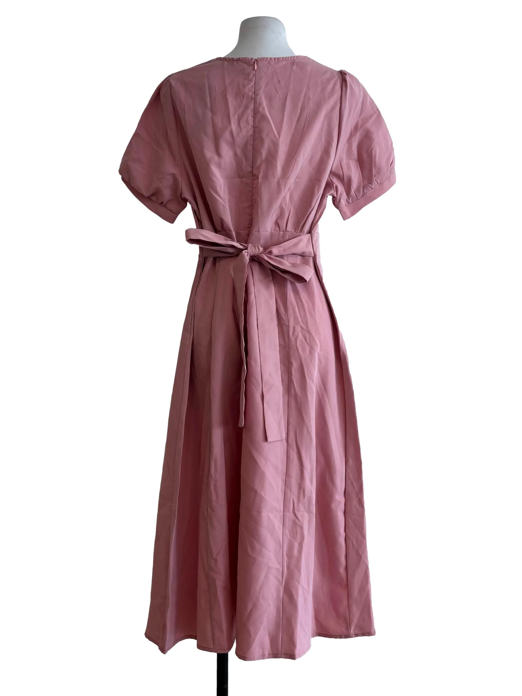 Coral Pink Shortsleeve A-Line Dress - Image 2