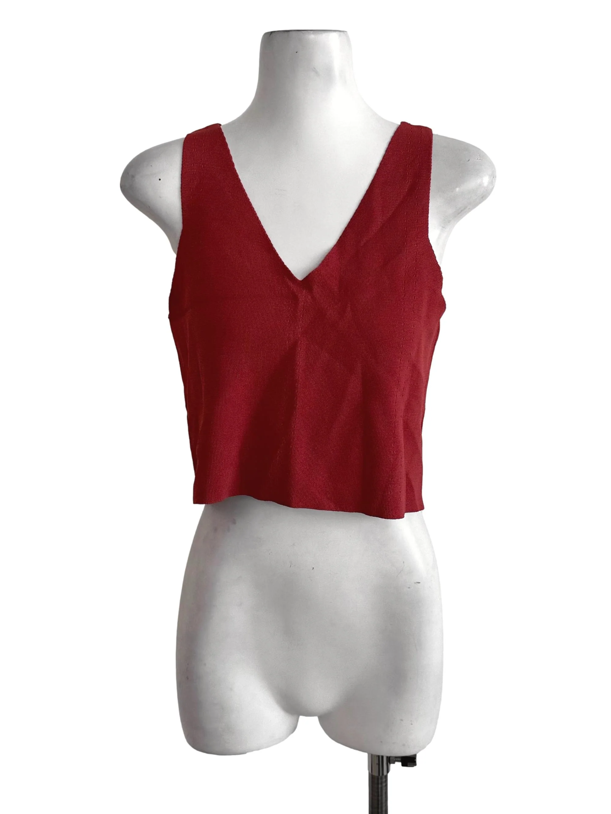 Coral Red V Neck Knit Top