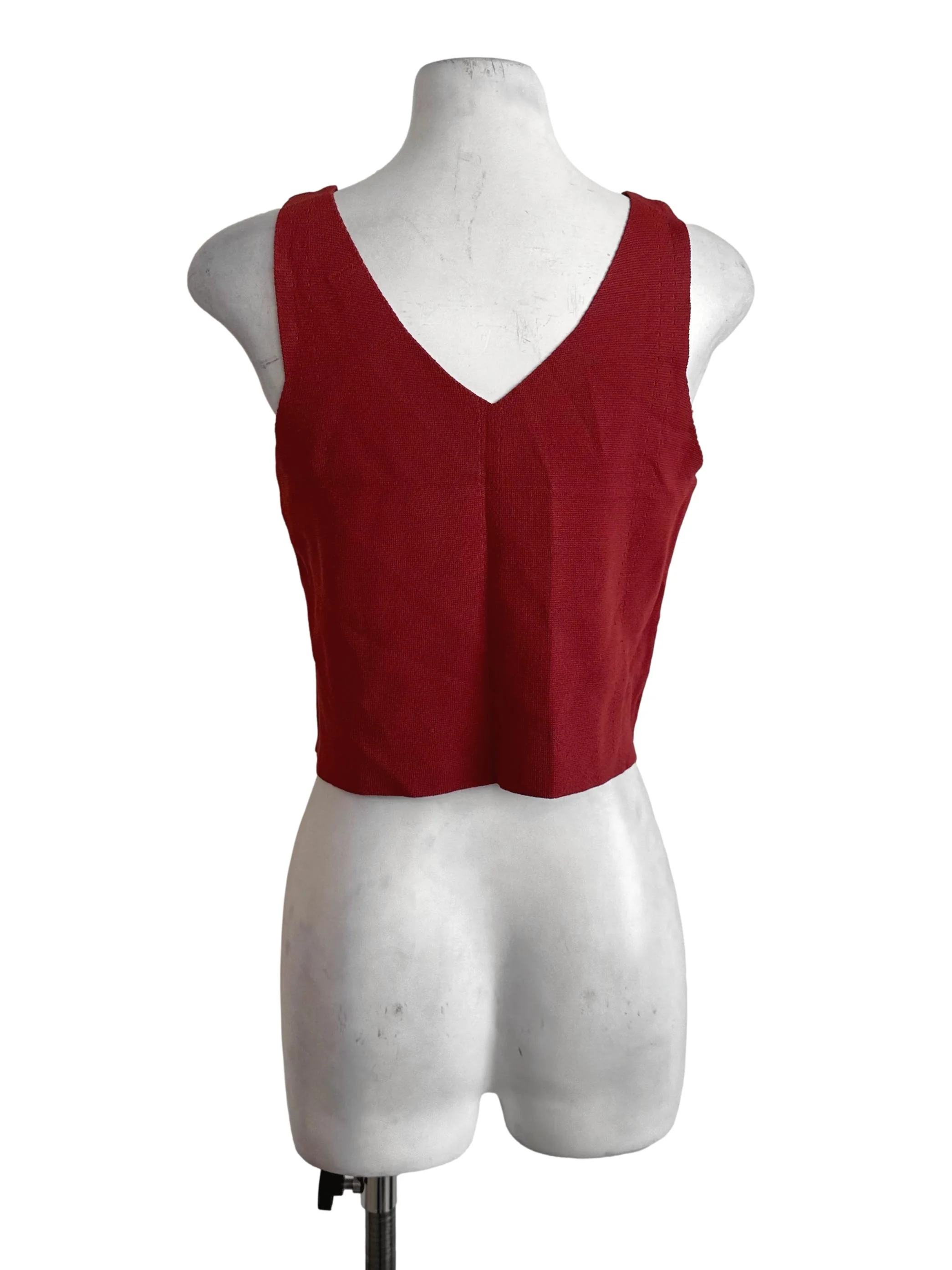 Coral Red V Neck Knit Top - Image 2
