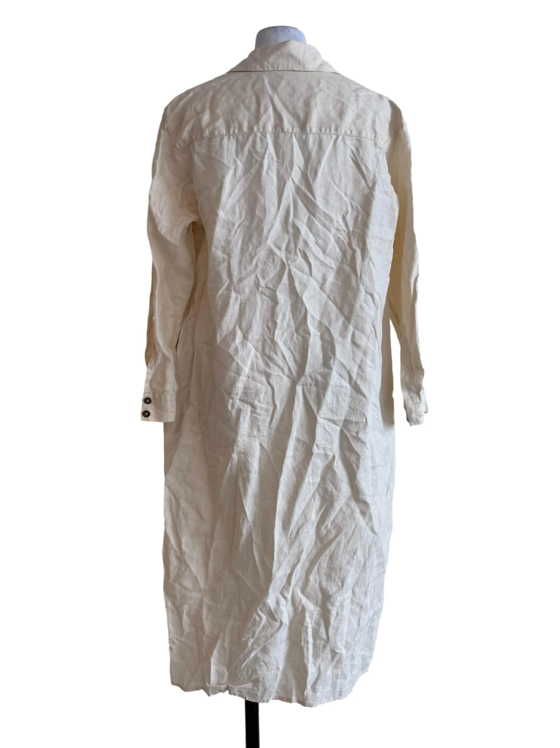 Cotton Beige Long Sleeve Shirt Dress - Image 2