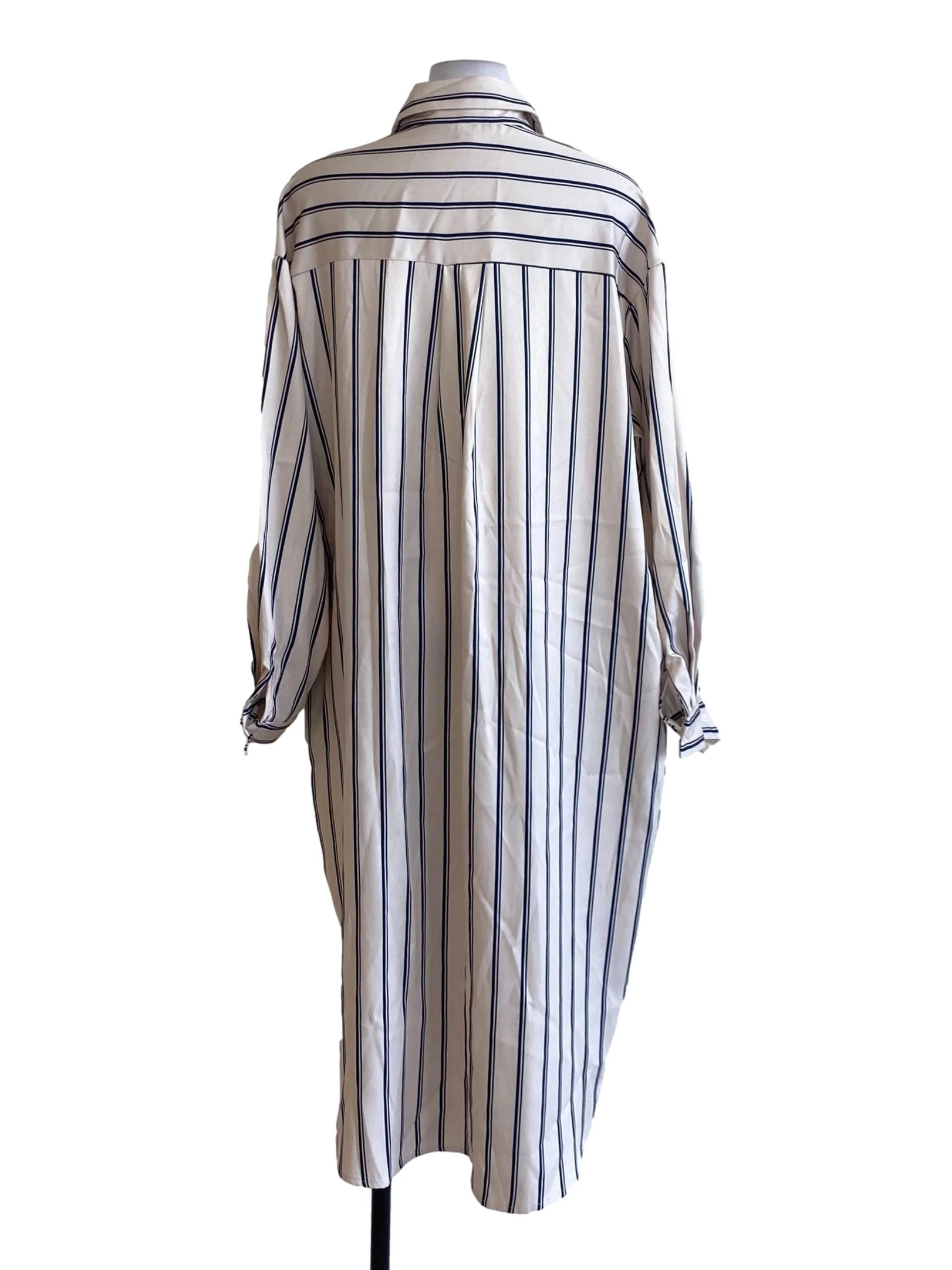 Cotton White Blue Stripes Buttoned Down Shirt Dress - Image 2