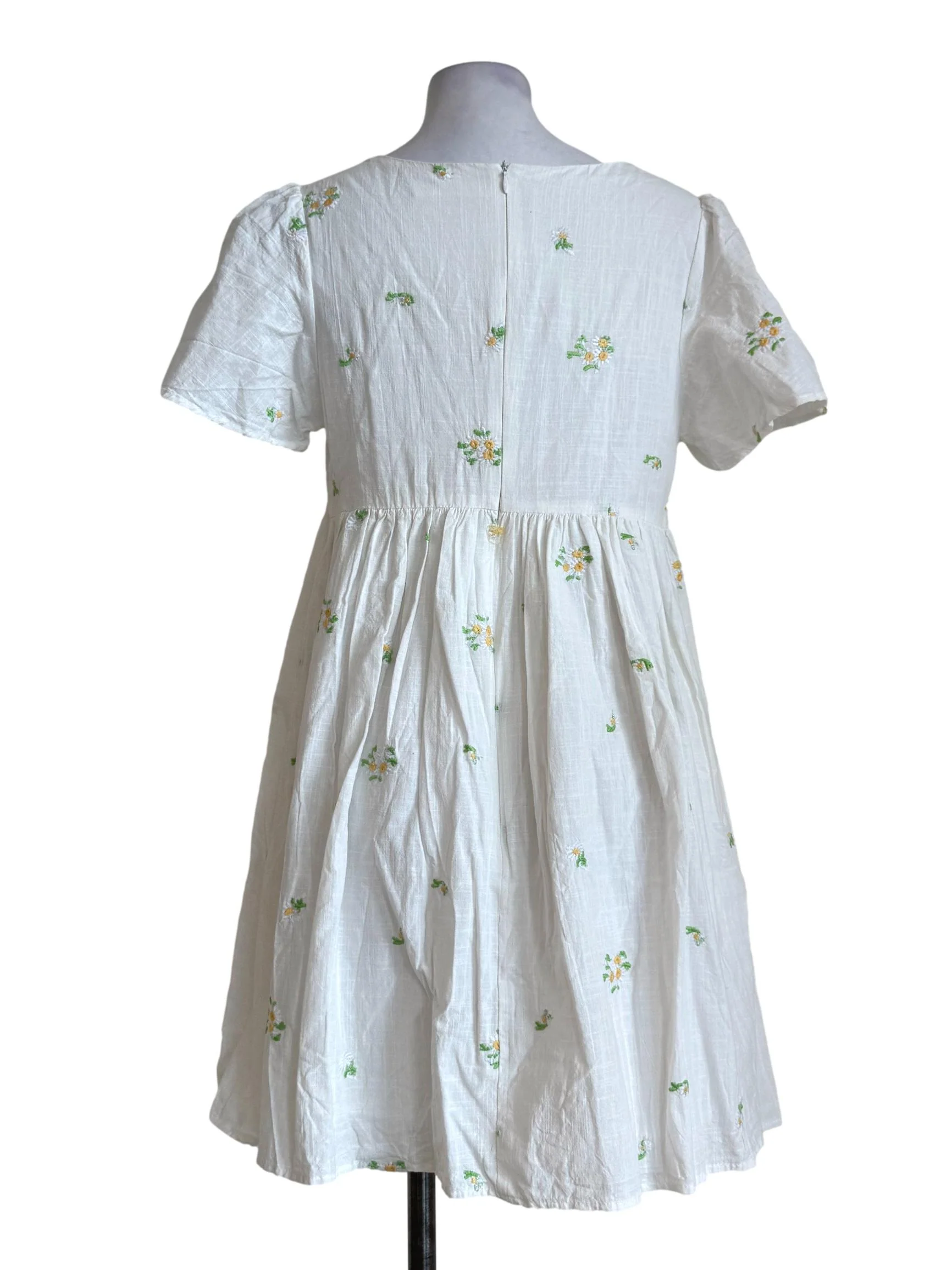Cotton White Embroidery Square Neck Dress - Image 2