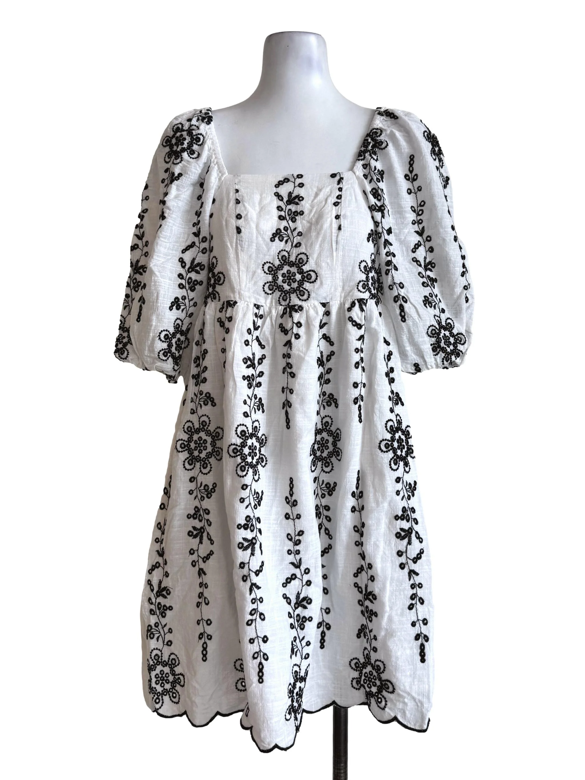 Cotton White Embroidery Square Neck Dress