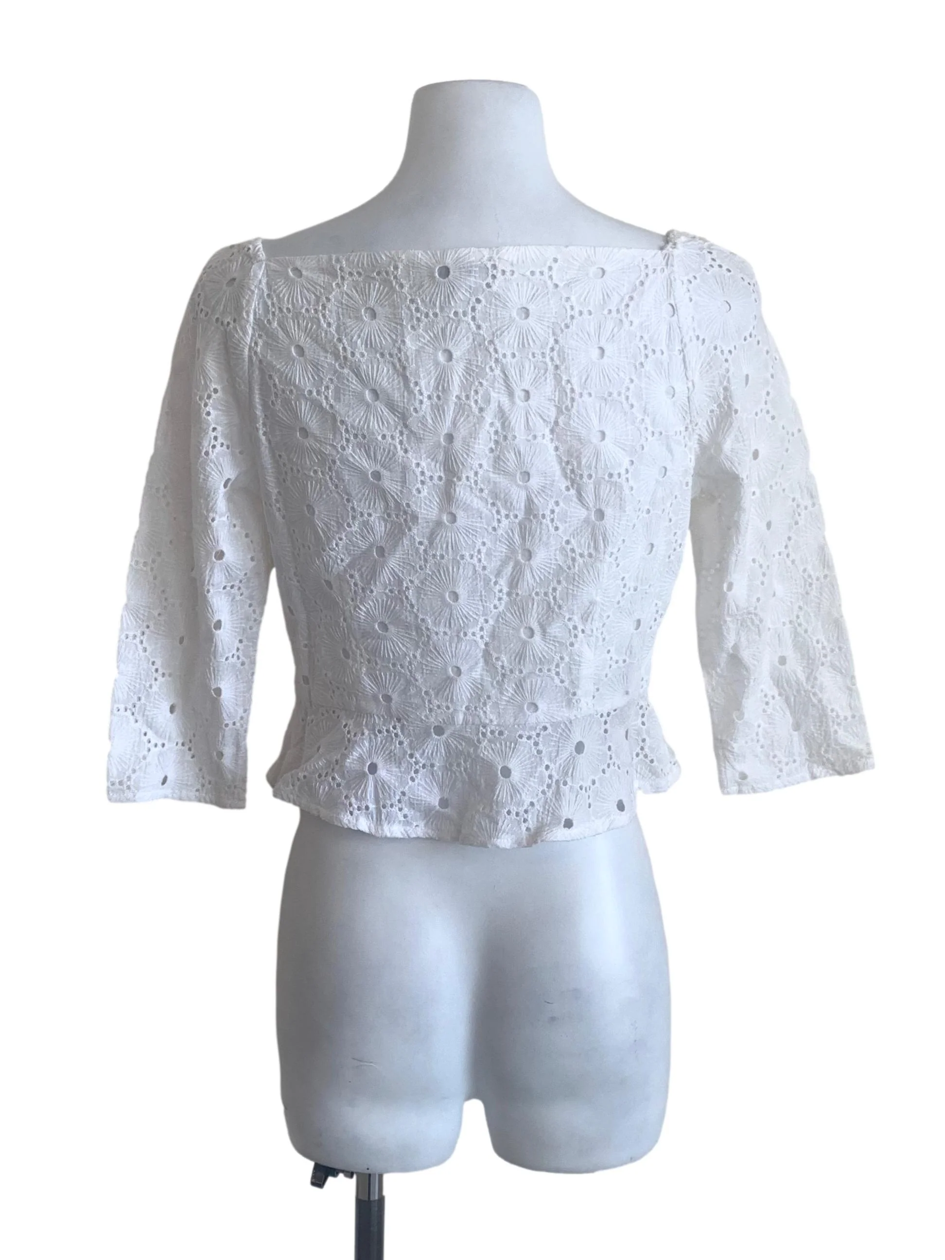 Cotton White Floral Pattern Top - Image 2