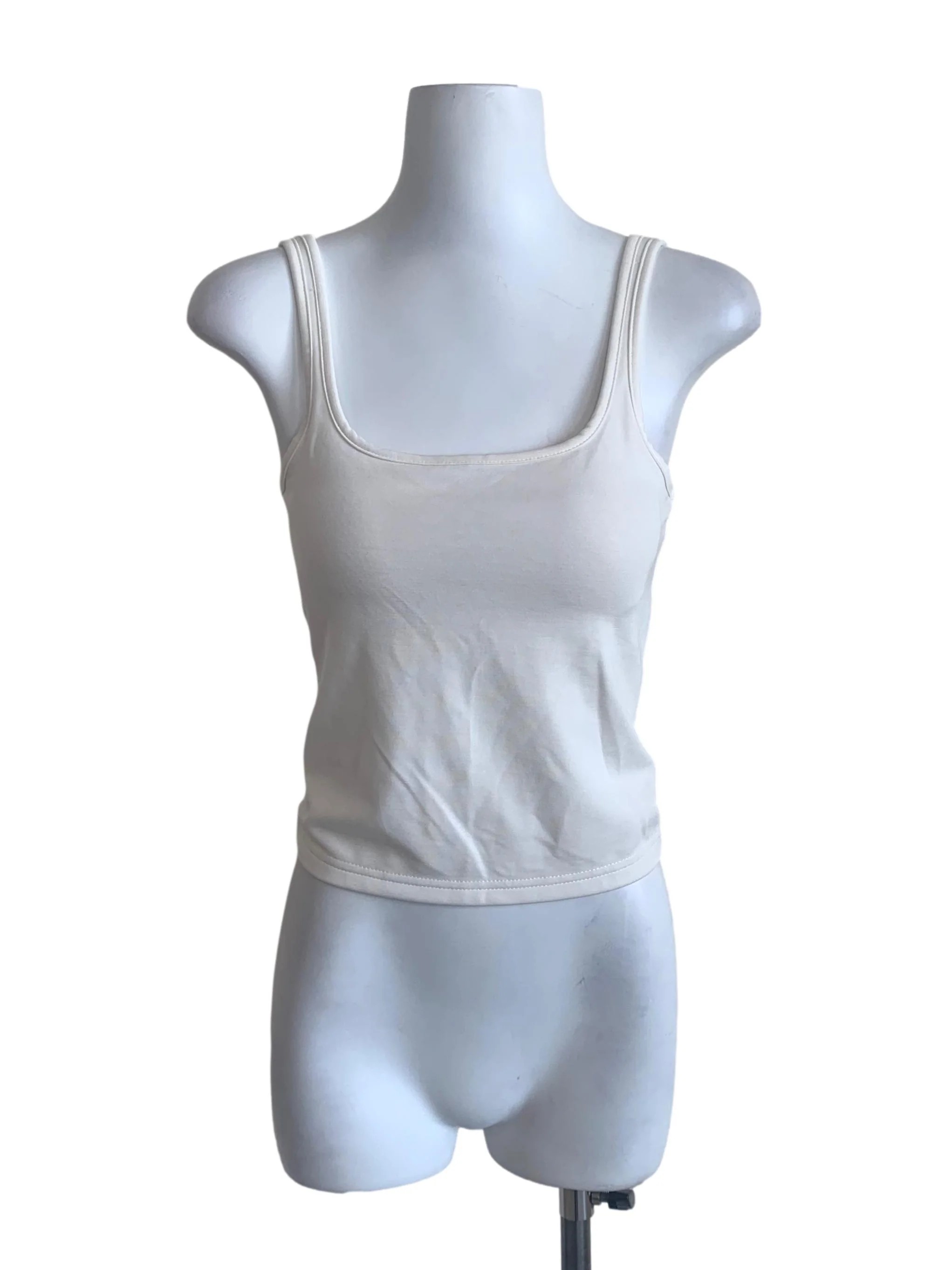Cotton White Square Neck Tank Top