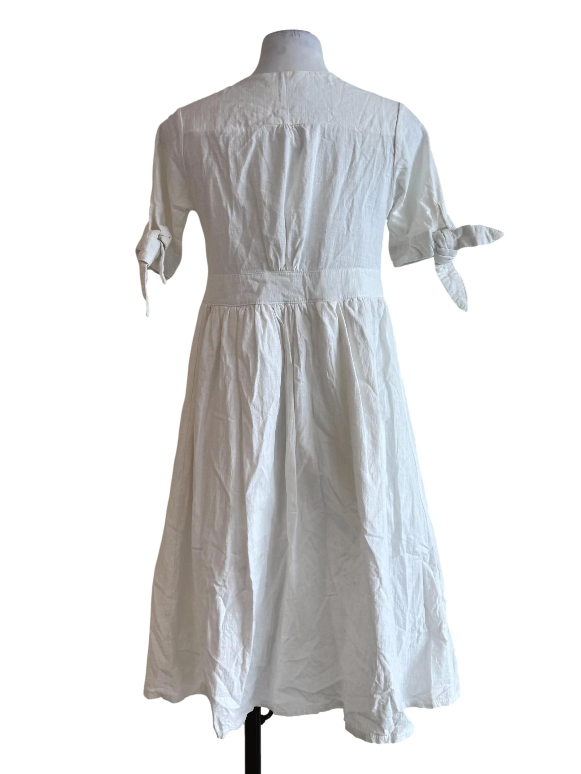 Cotton White V Neck Dress - Image 2