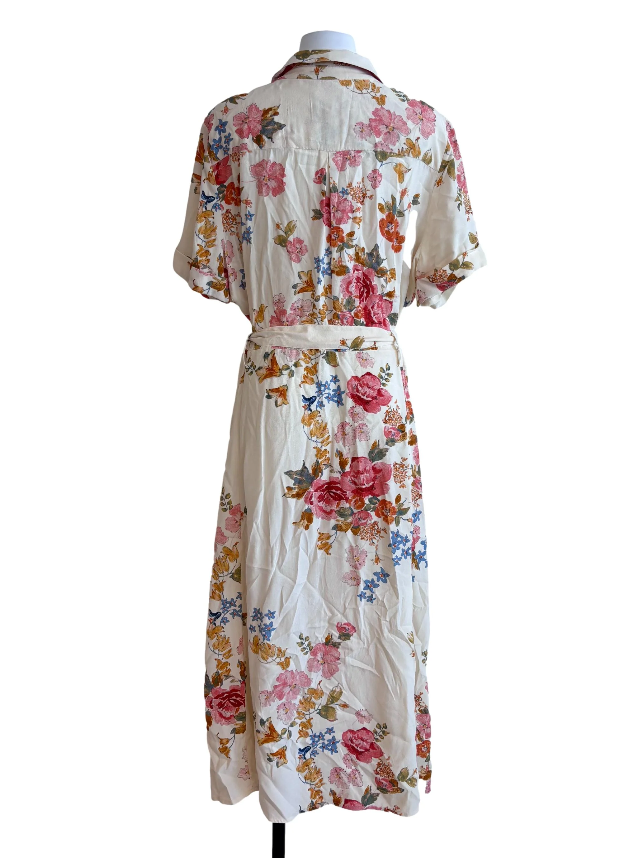 Cream And Pink Floral Collared Dress - Image 2