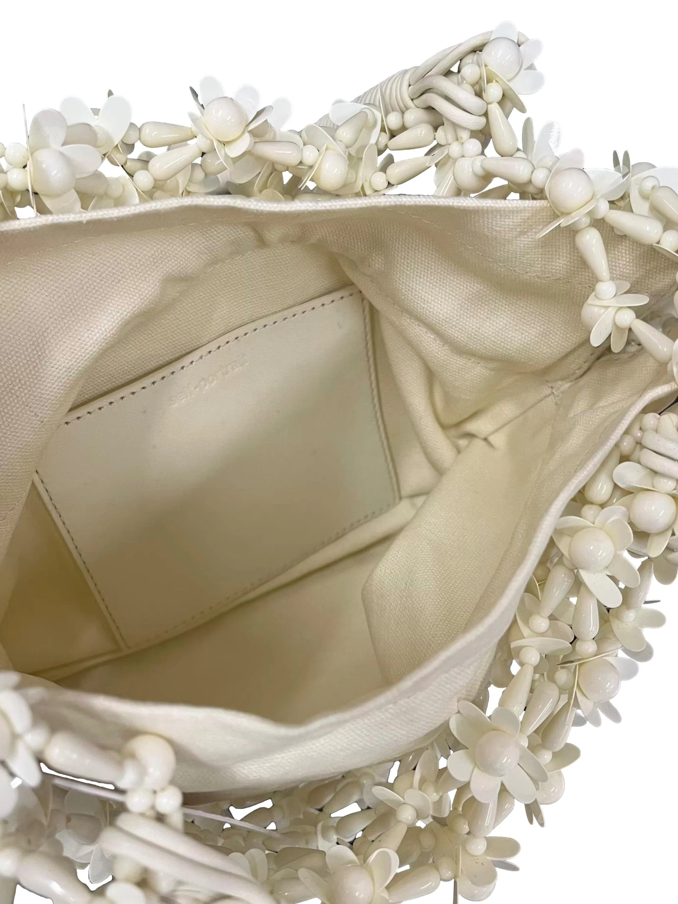 Cream Beaded Flower Shoulder Bag With Inner Canvas Pouch - Image 5