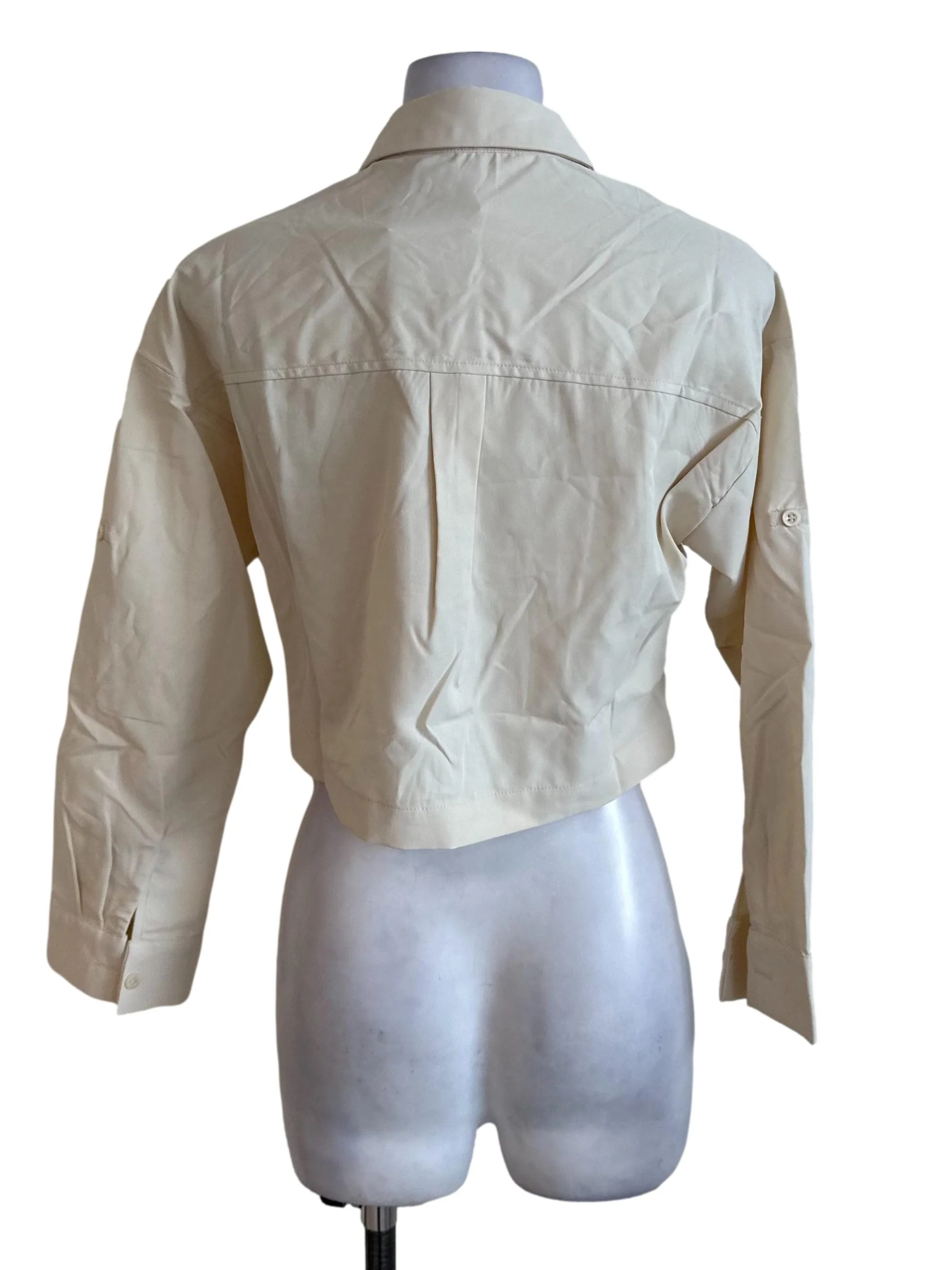 Cream Beige Collar Long Sleeve Top - Image 2