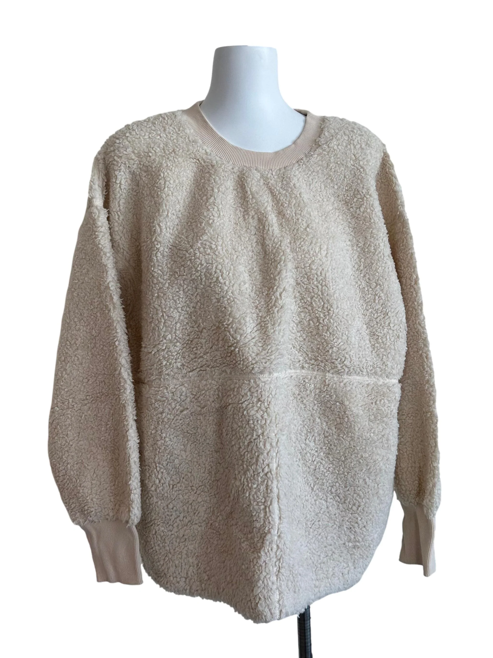 Cream Beige Round Neck Wool Top