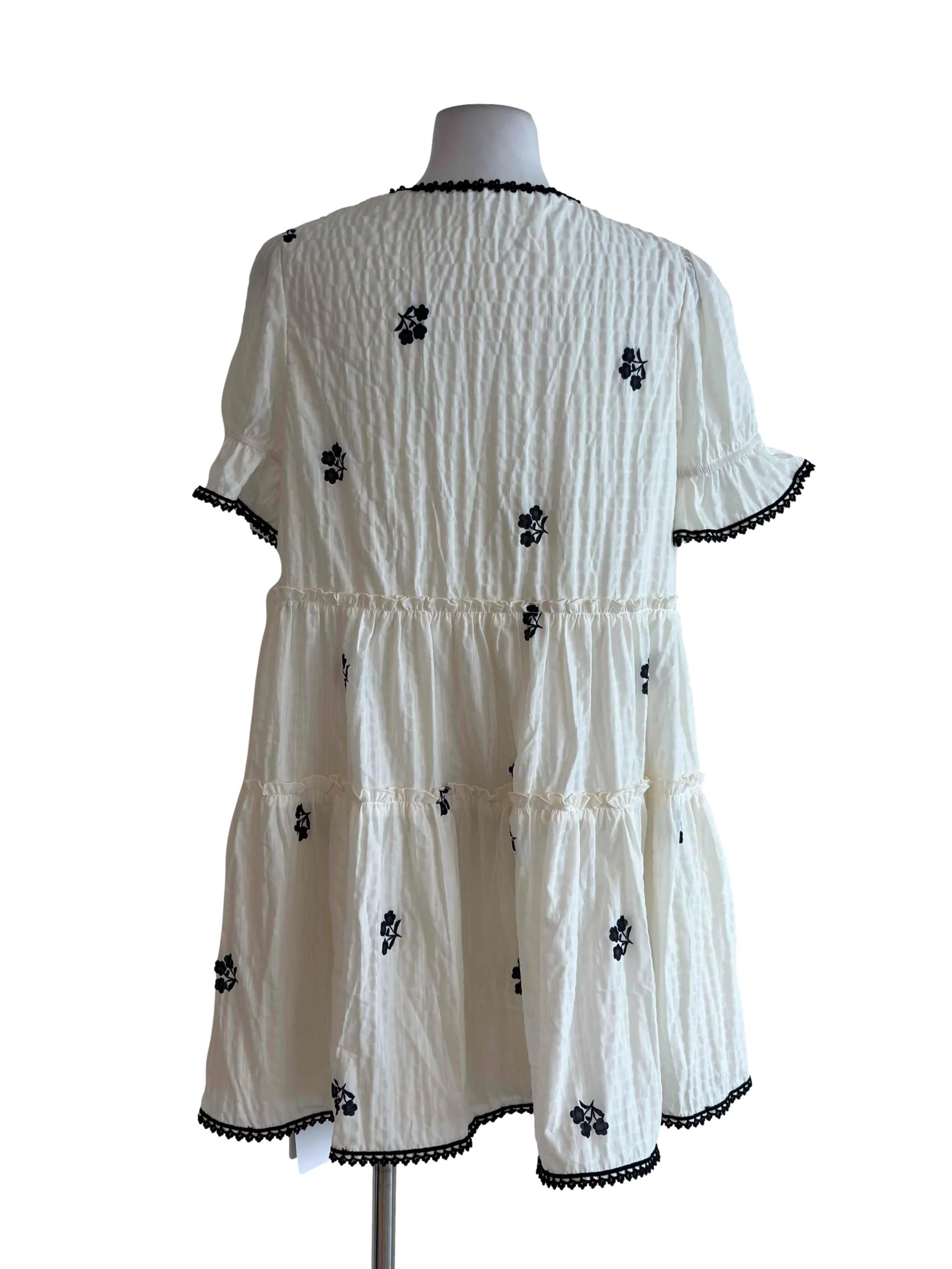 Cream Black Floral Puff Sleeve Mini Dress - Image 2