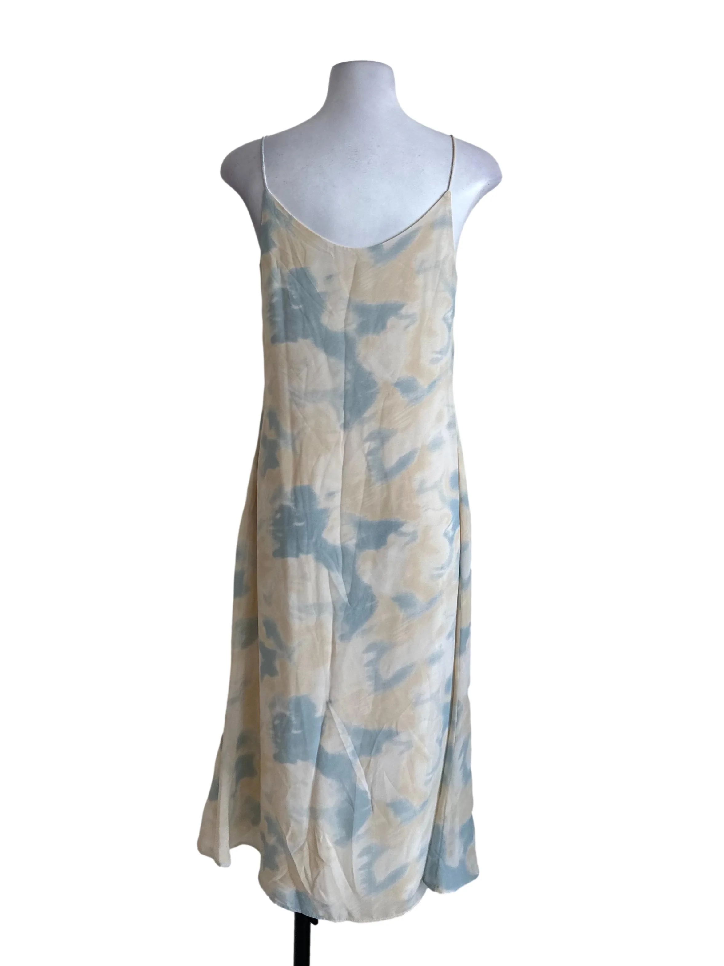 Cream Blue V Neck Tie Dye Dress - Image 2
