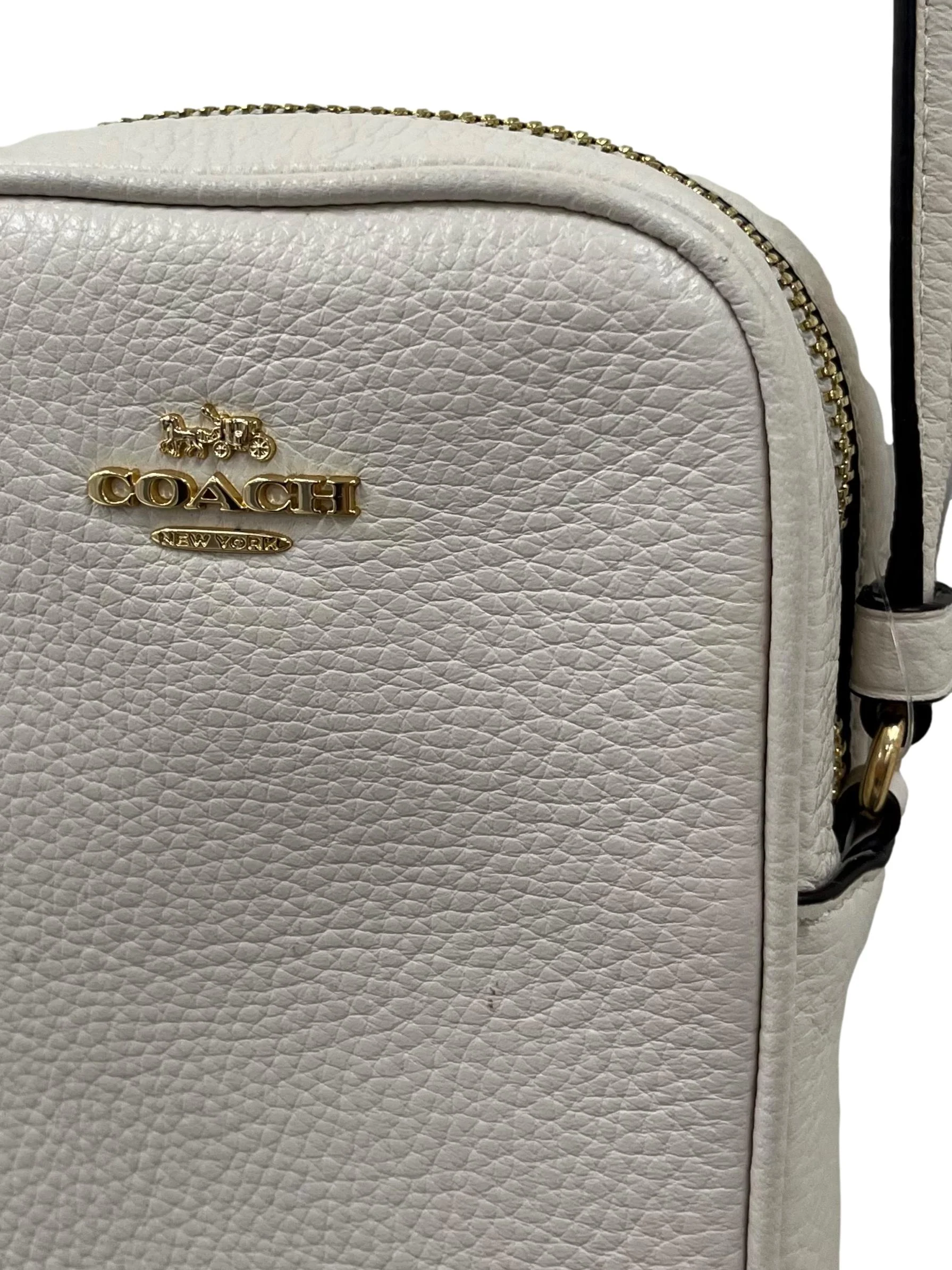 Cream Mini Pebble Leather Camera Crossbody Bag - Image 2