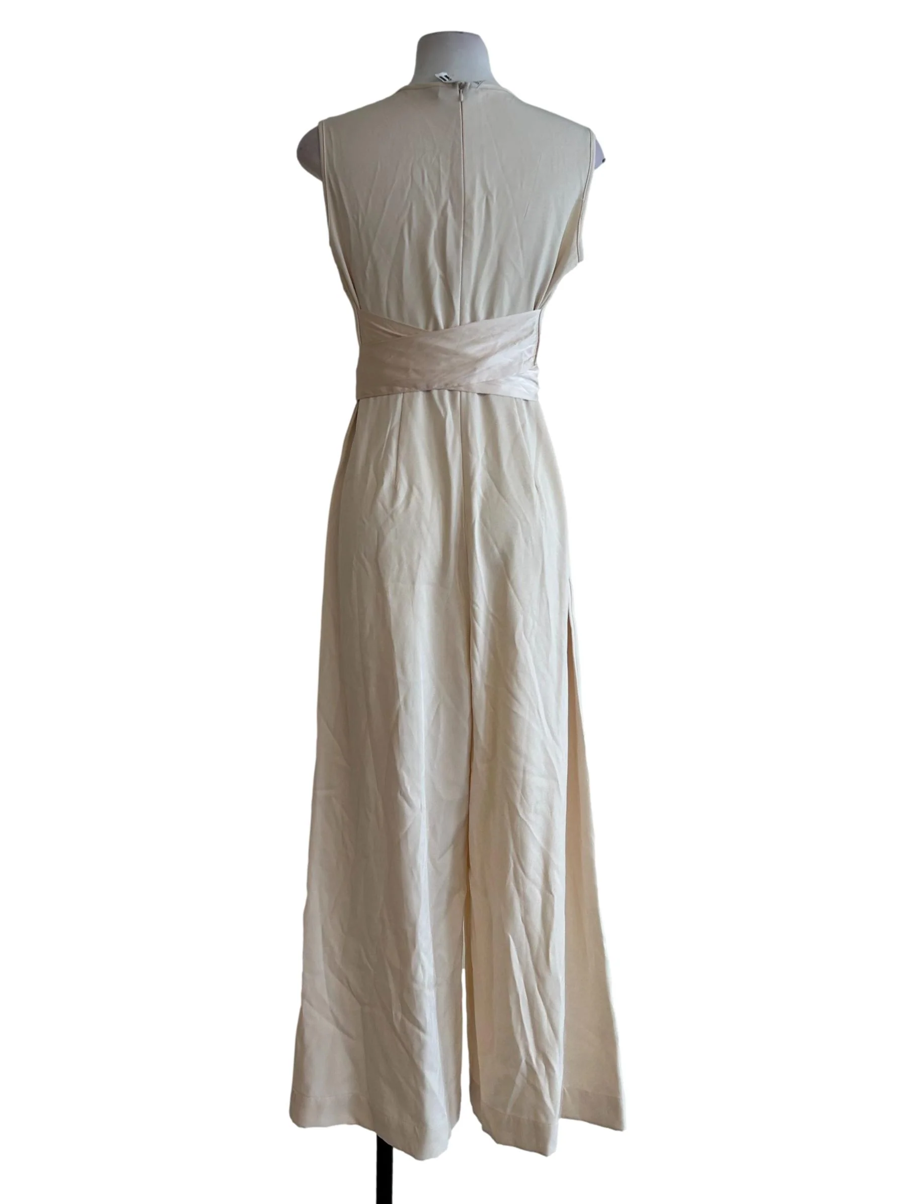 Cream Elegant Jumpsuit With Satin Belt - Image 2