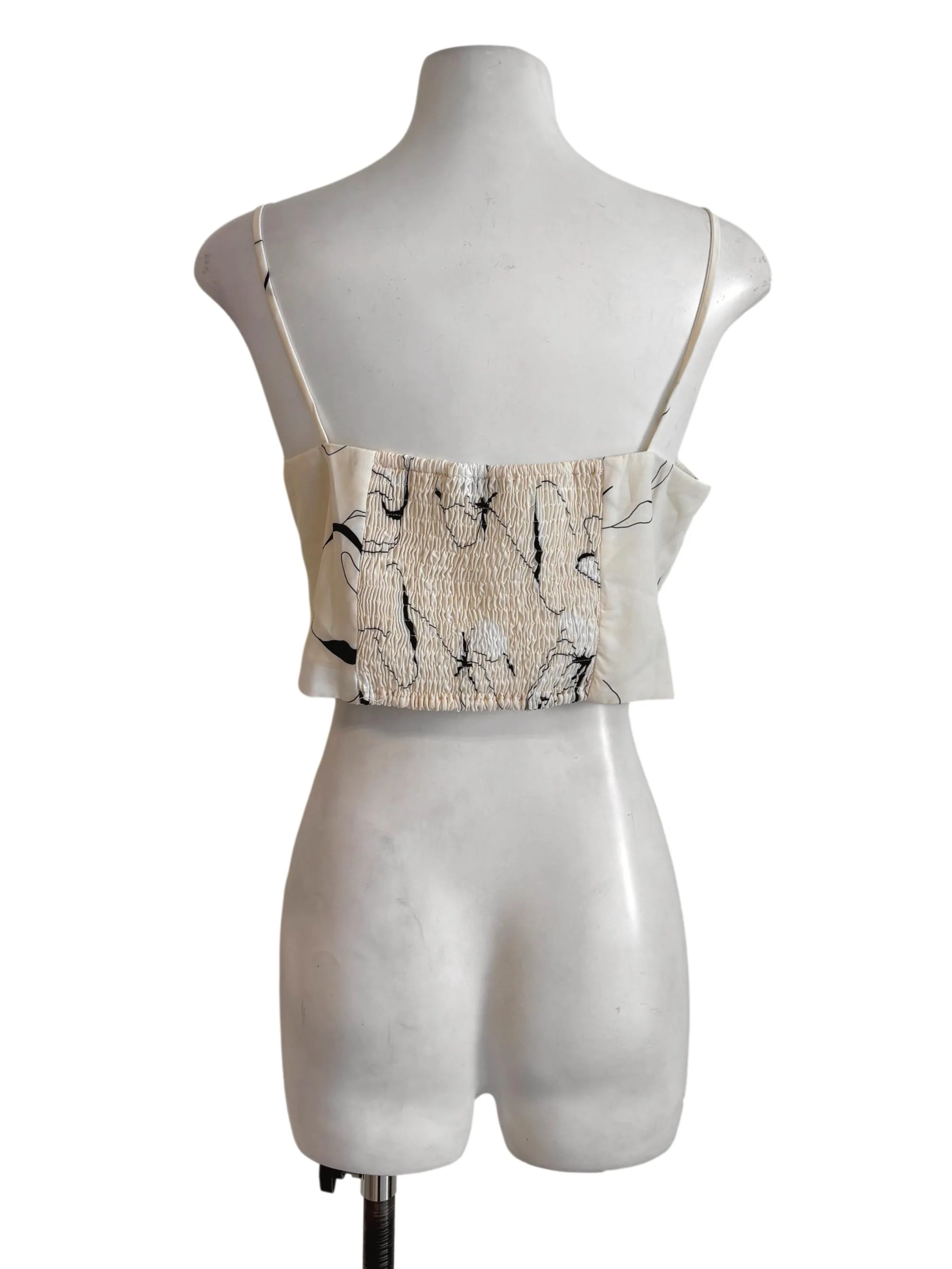 Cream Floral Front Knot Crop Top LB - Image 2