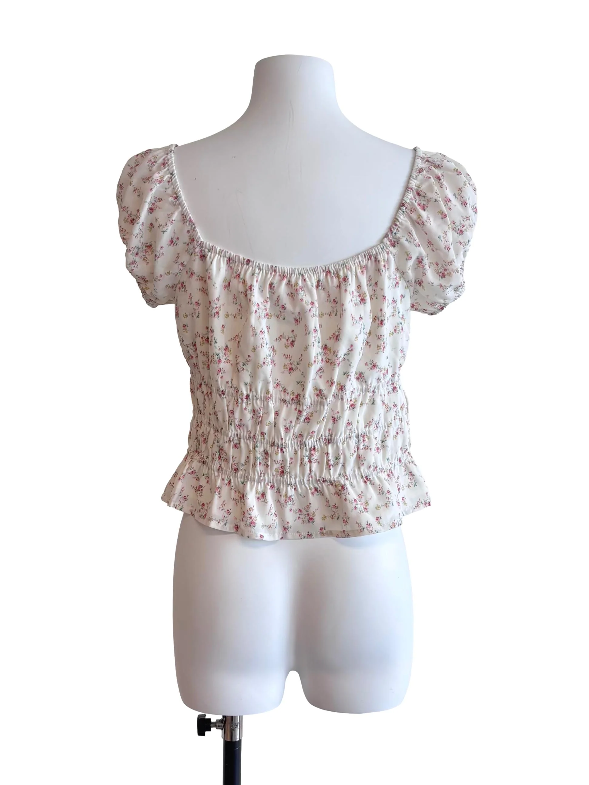 Cream Floral Shirred Babydoll Top - Image 2