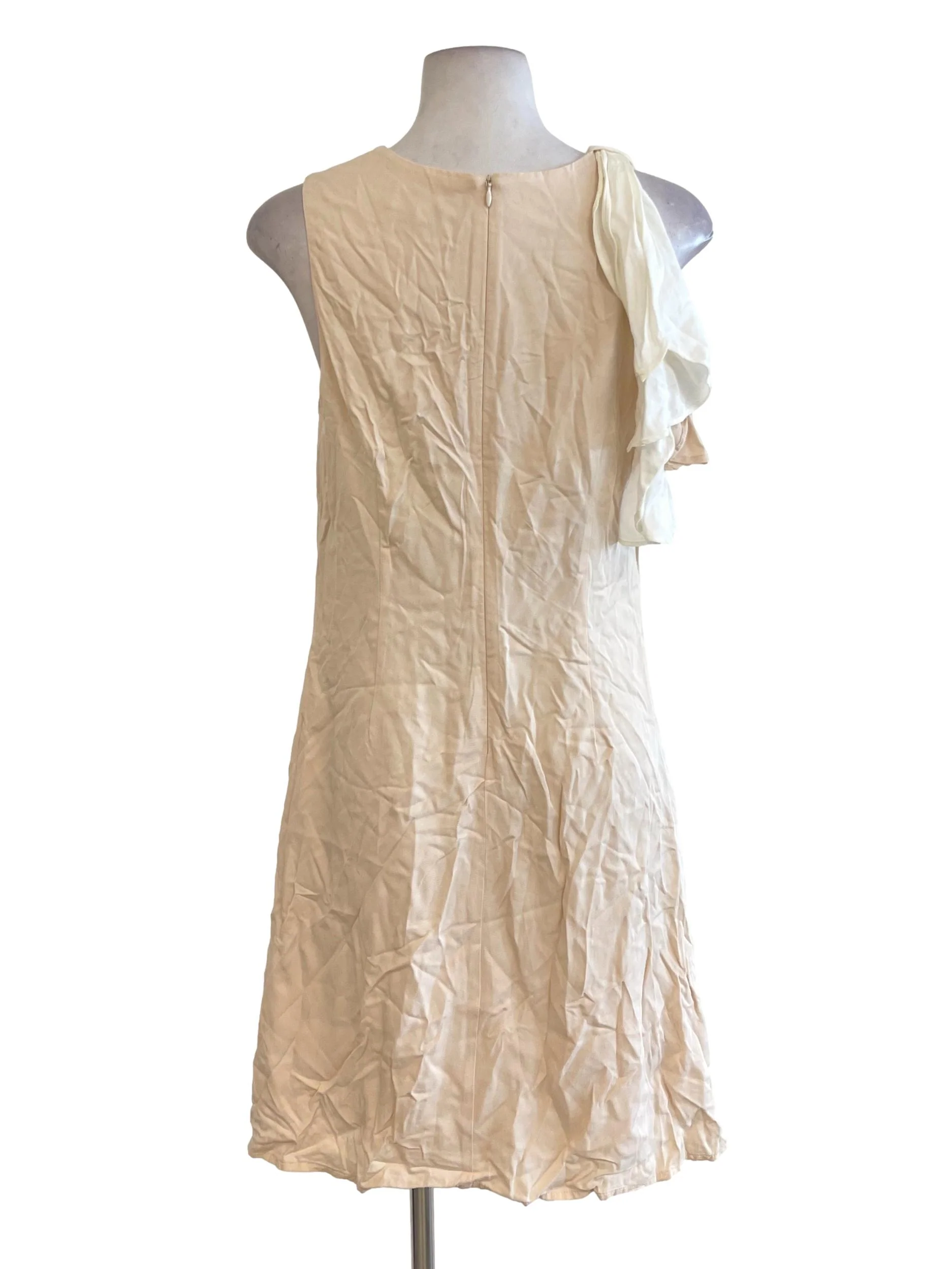 Cream Jewel Neck One Side Ruffle Dress - Image 2