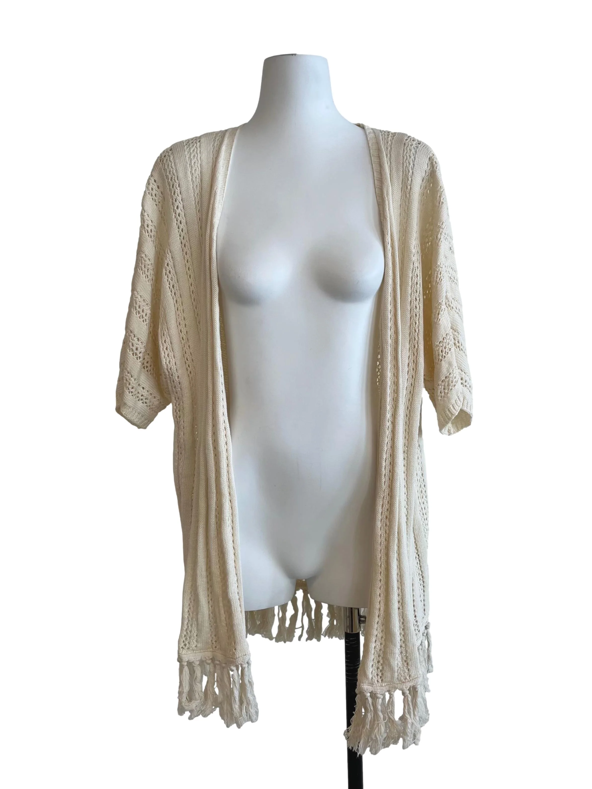 Cream Knitted Tassel Kimono