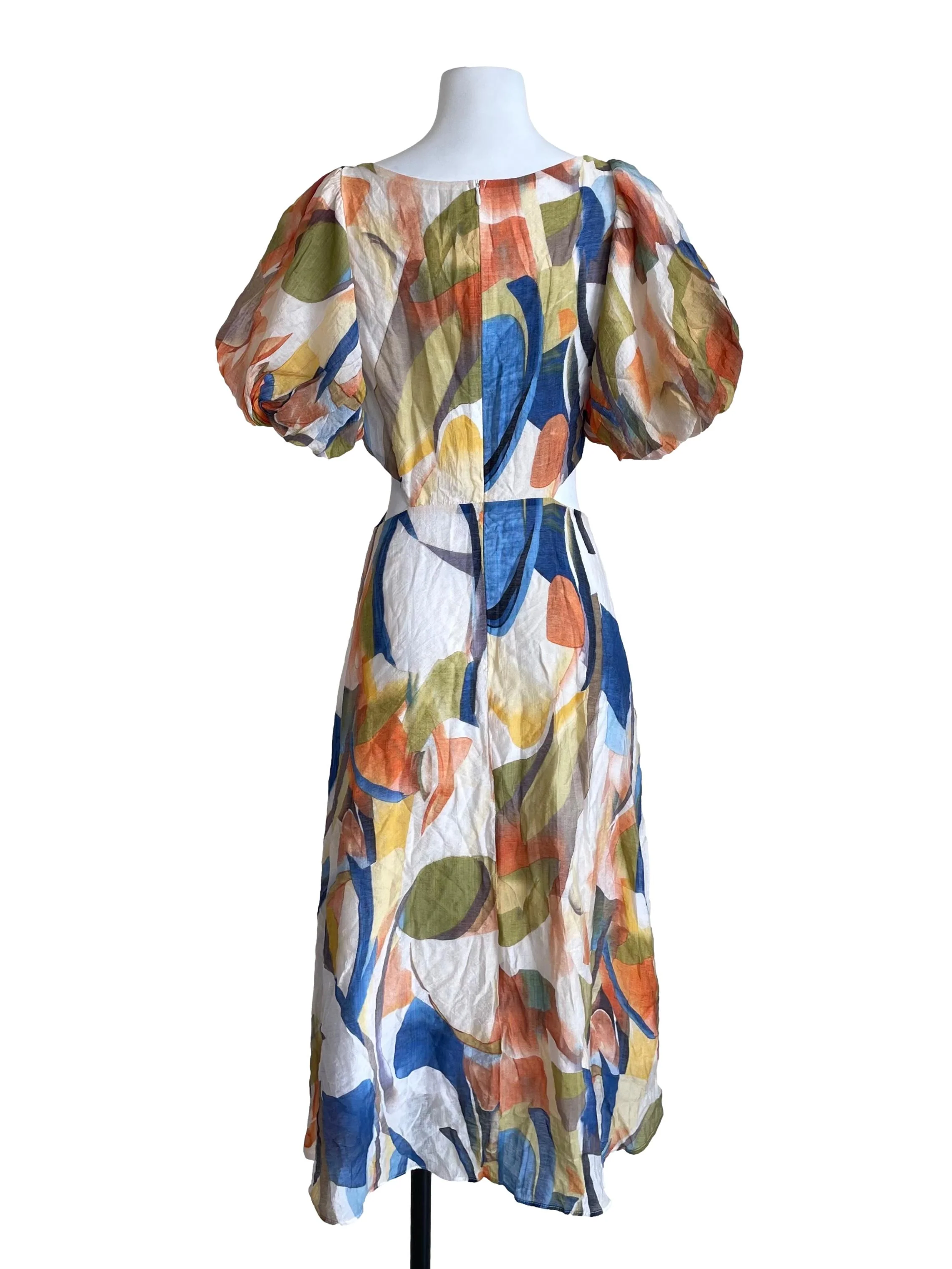 Cream Multicolour Print Puff Sleeve Dress - Image 2