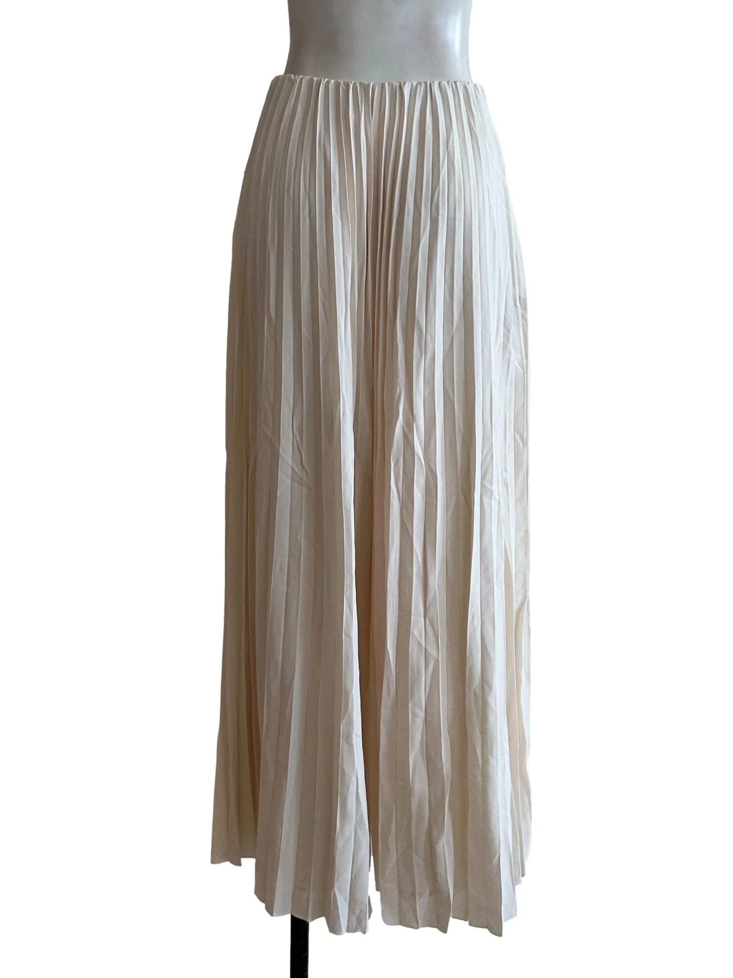 Cream Pleated Wide Leg Pants - Image 2