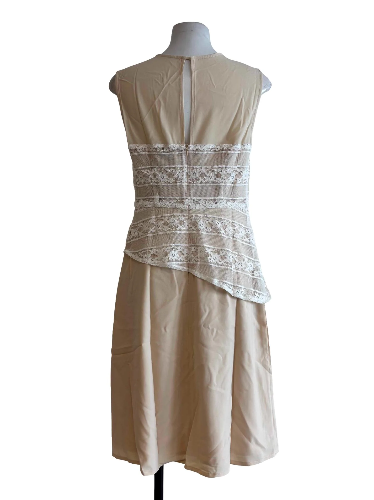 Cream Round Neck Sleeveless Lace Dress - Image 2