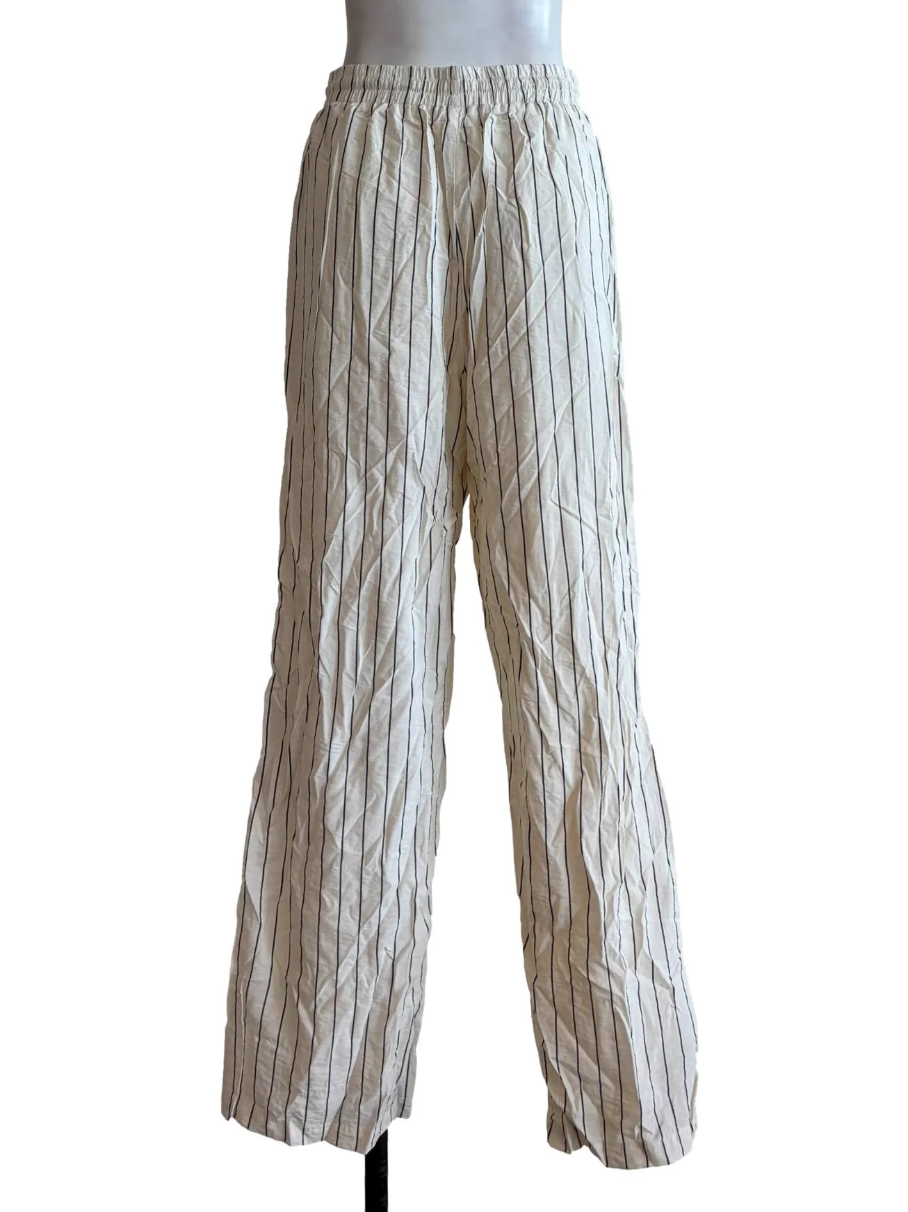 Cream Striped Cotton Pants - Image 2