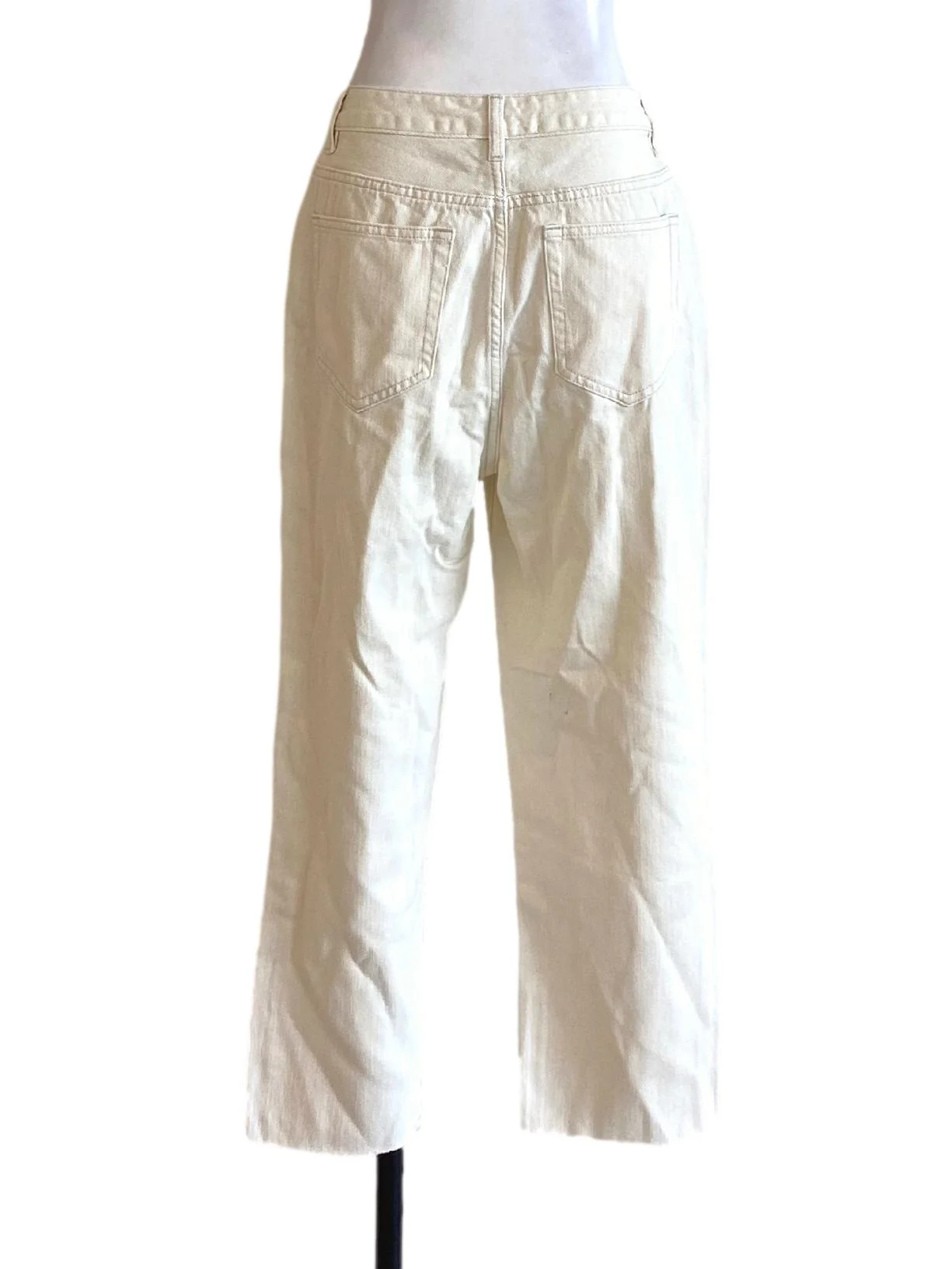 Cream White Buttoned Waist Slim Cropped Denim Trouser LB - Image 2