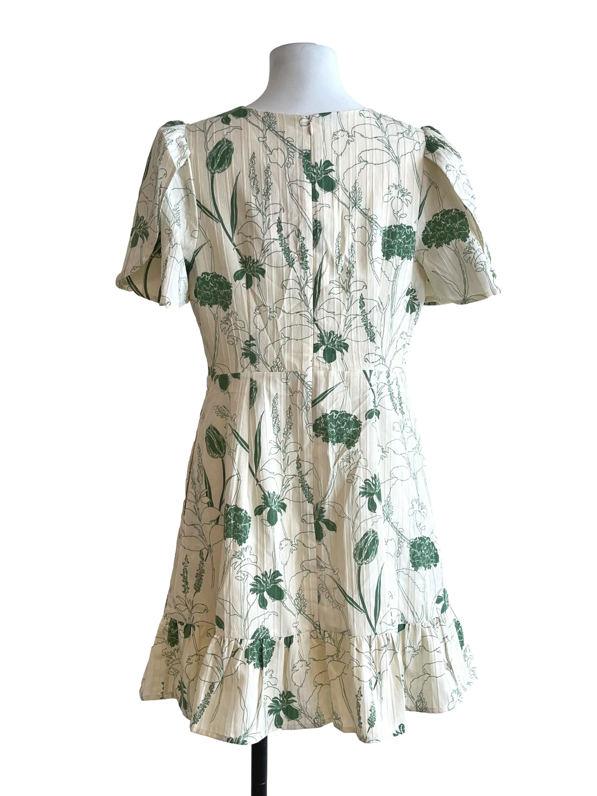Cream White Floral Print Halter Mini Dress - Image 2