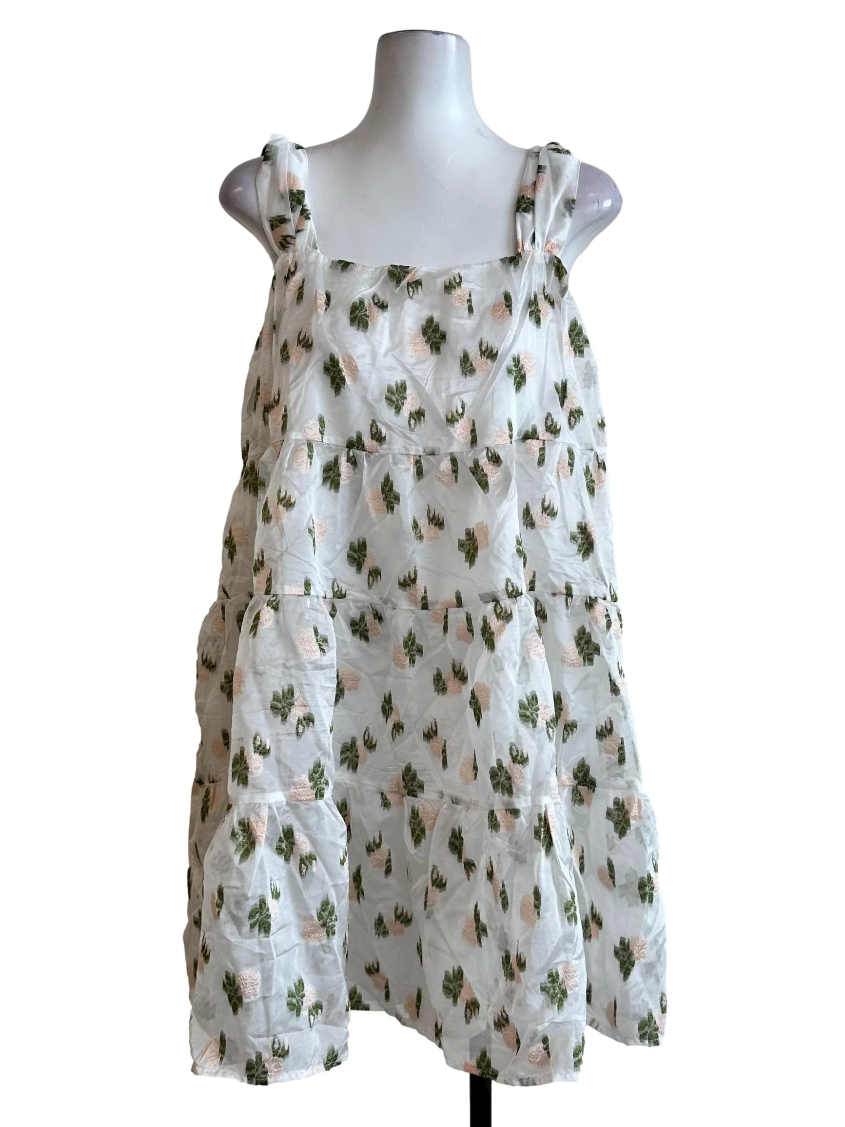 Cream White Flower Embroidered Dress