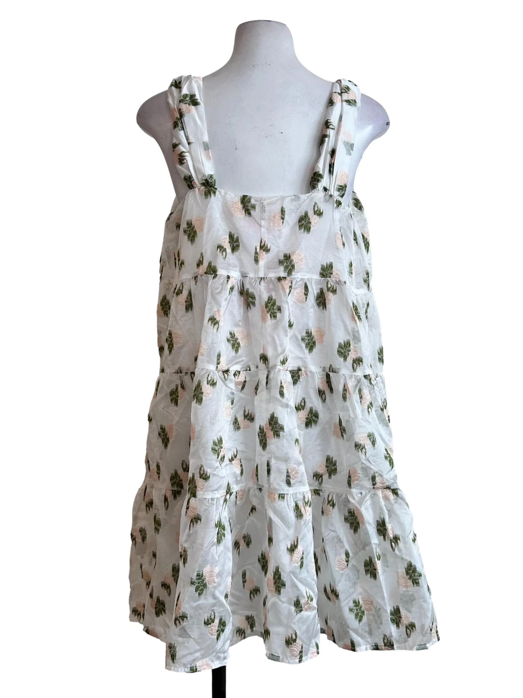 Cream White Flower Embroidered Dress - Image 2