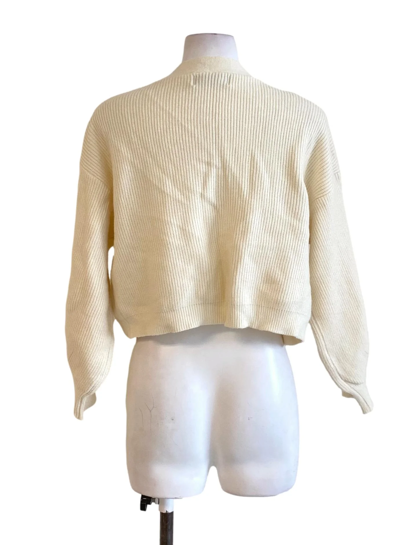 Cream White Knitted Buttonless Long Sleeve Cropped Cardigan TTR - Image 2