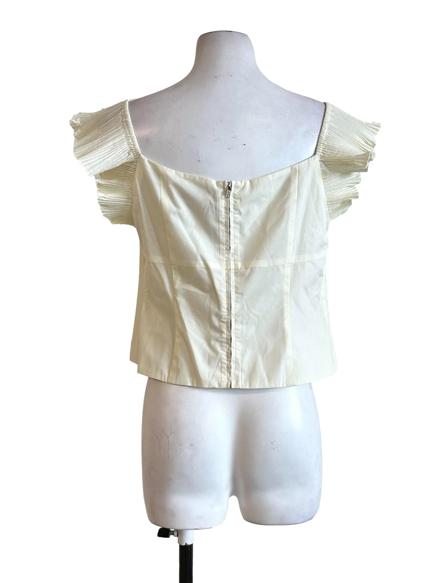Cream White Pleated Sleeves Top LB - Image 2