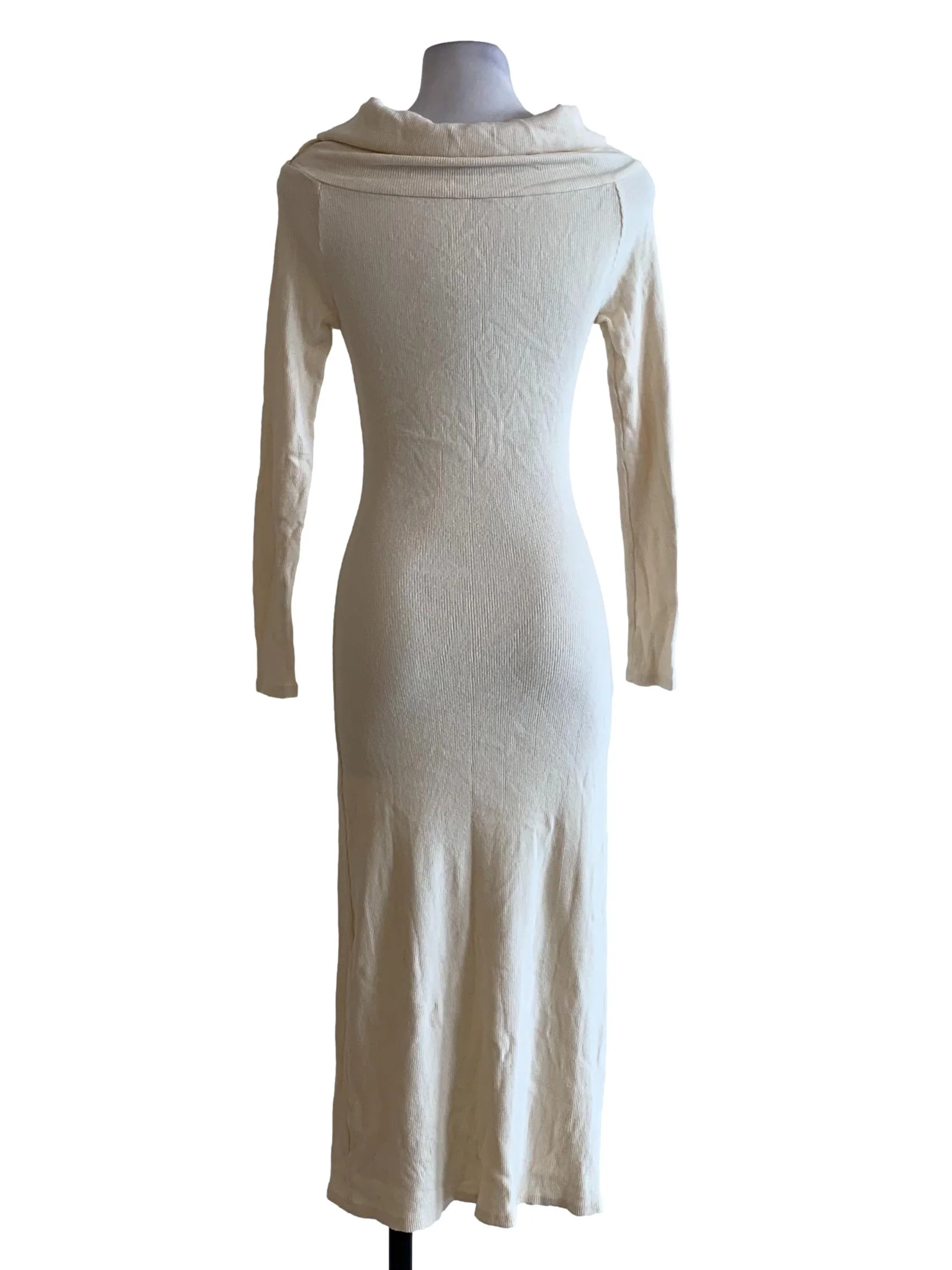 Cream White Ribbed Bodycon Long Sleeve Dress - Image 2