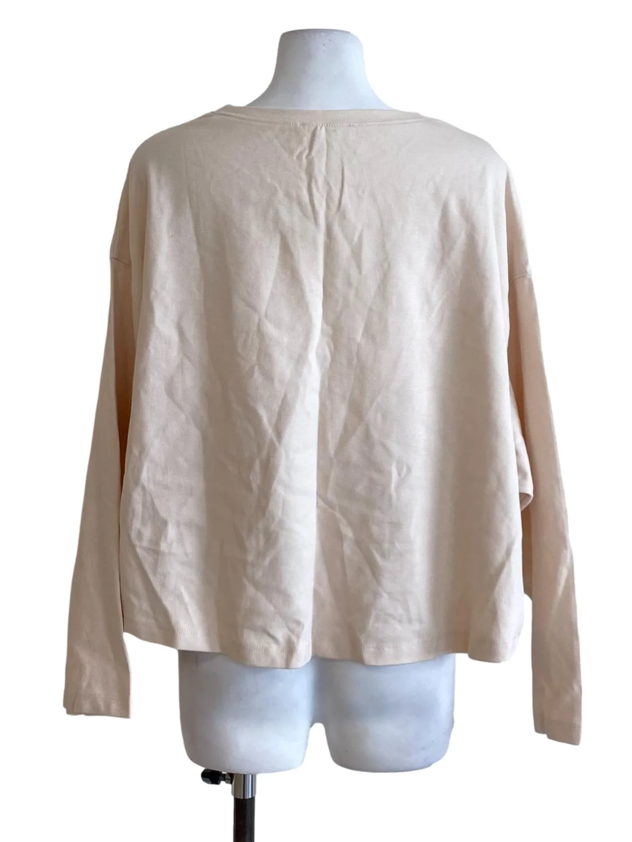 Cream White Round Neck Long Sleeve T-Shirt - Image 2