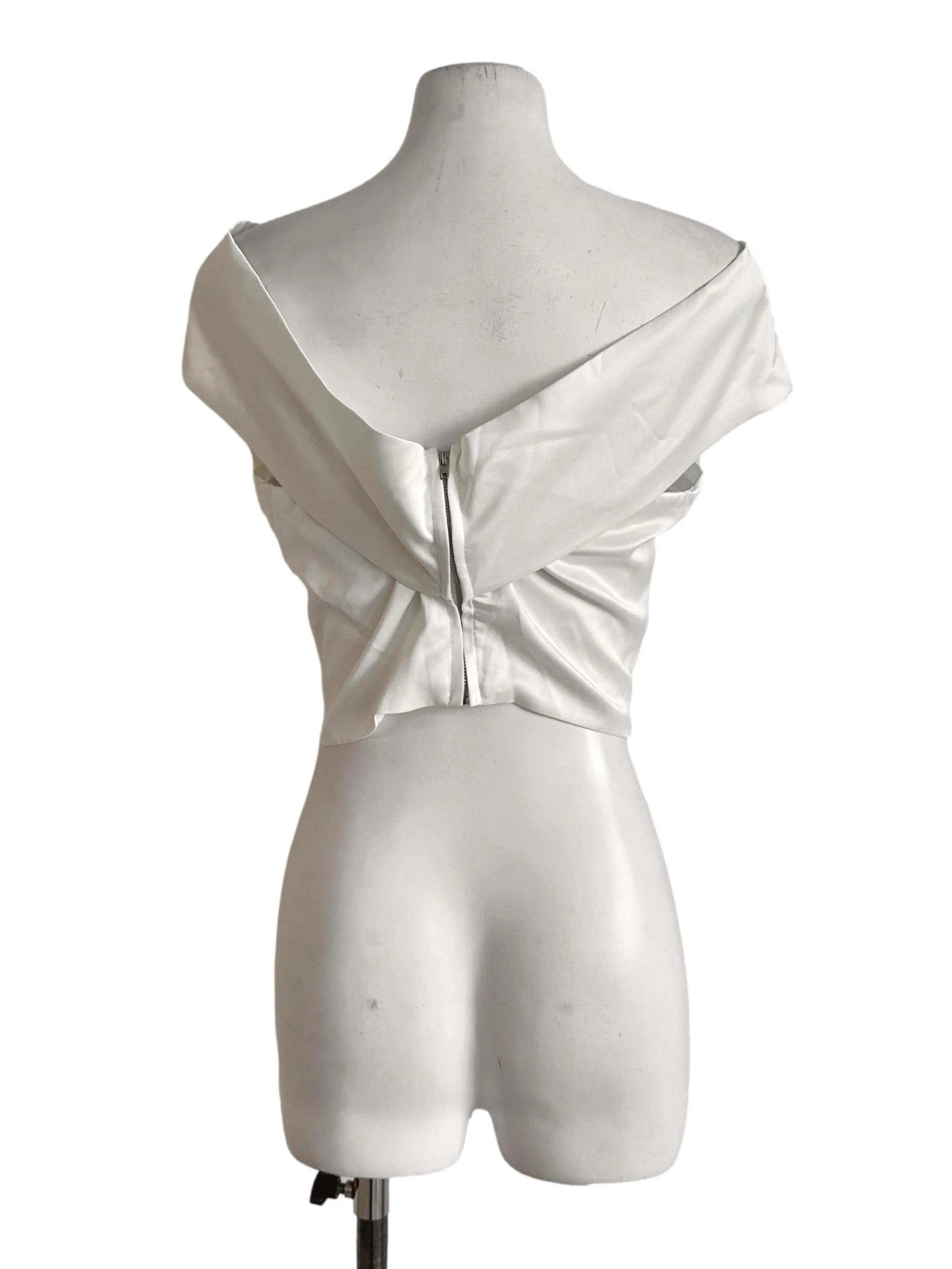 Cream White Satin Ribbon Off Shoulder Top - Image 2