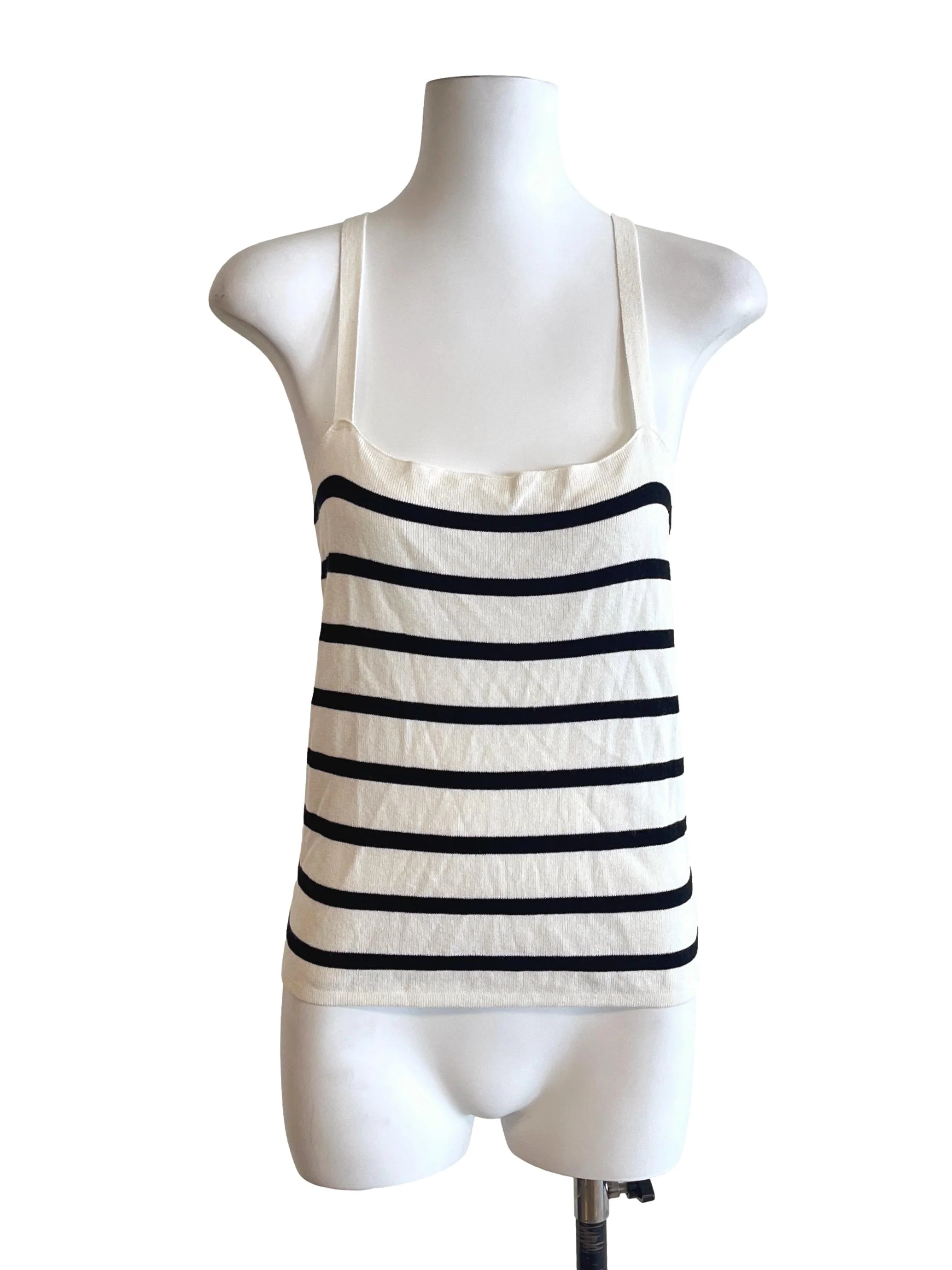 Cream White Stripes Sleeveless Top TWL