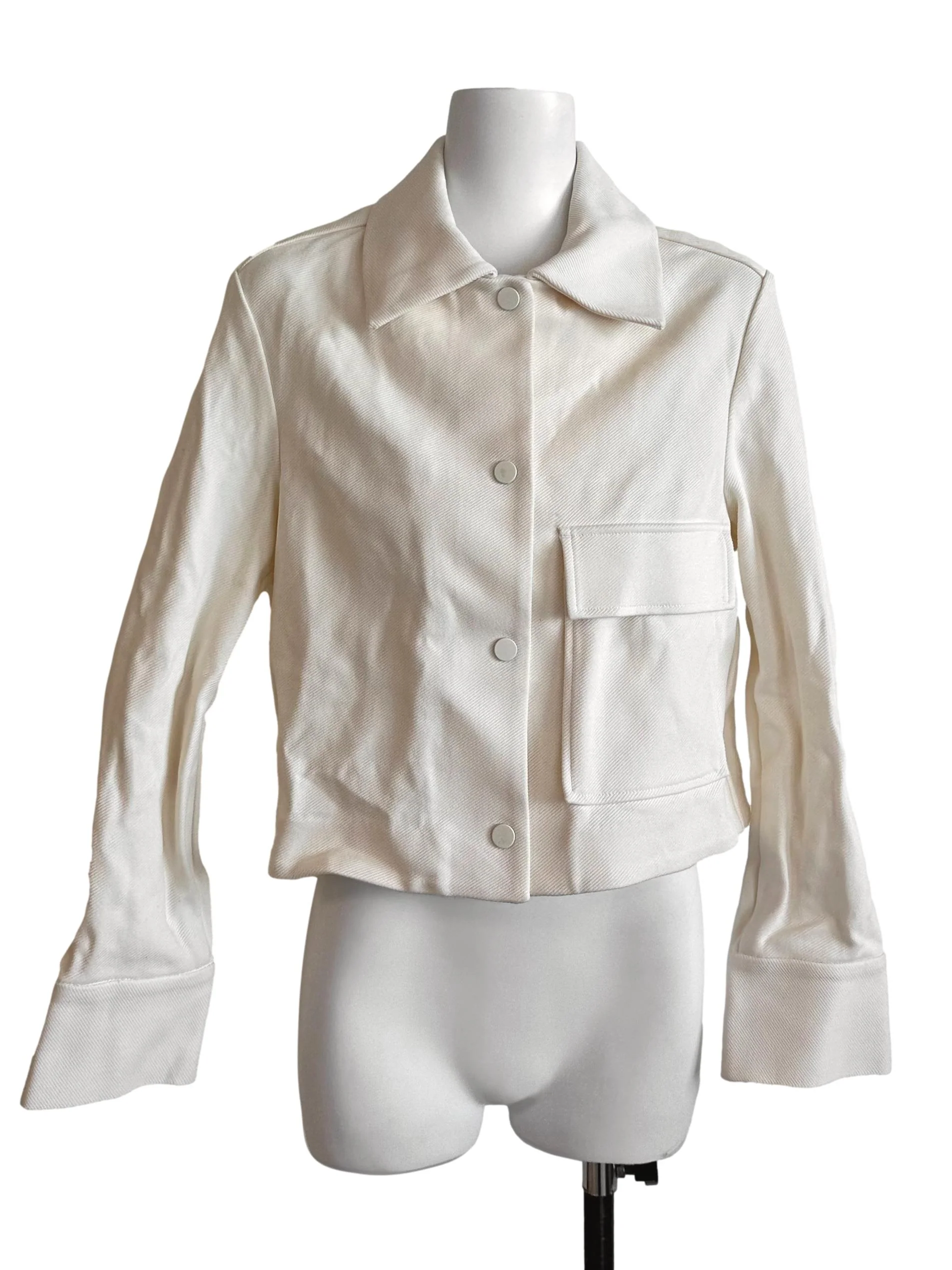 Cream White Textured Button Jacket