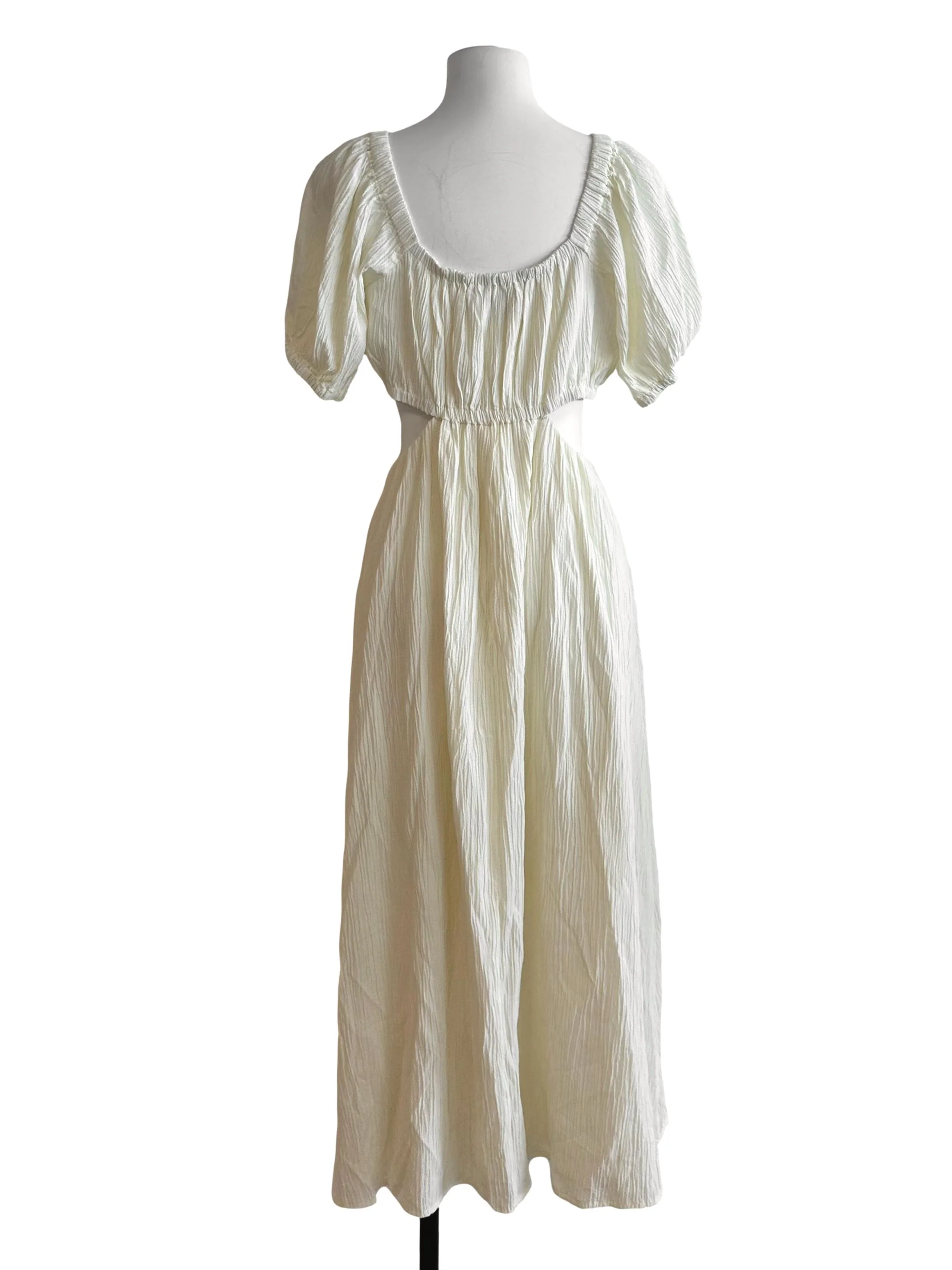Cream White Textured Side Open V Neck Dress LB - Image 2