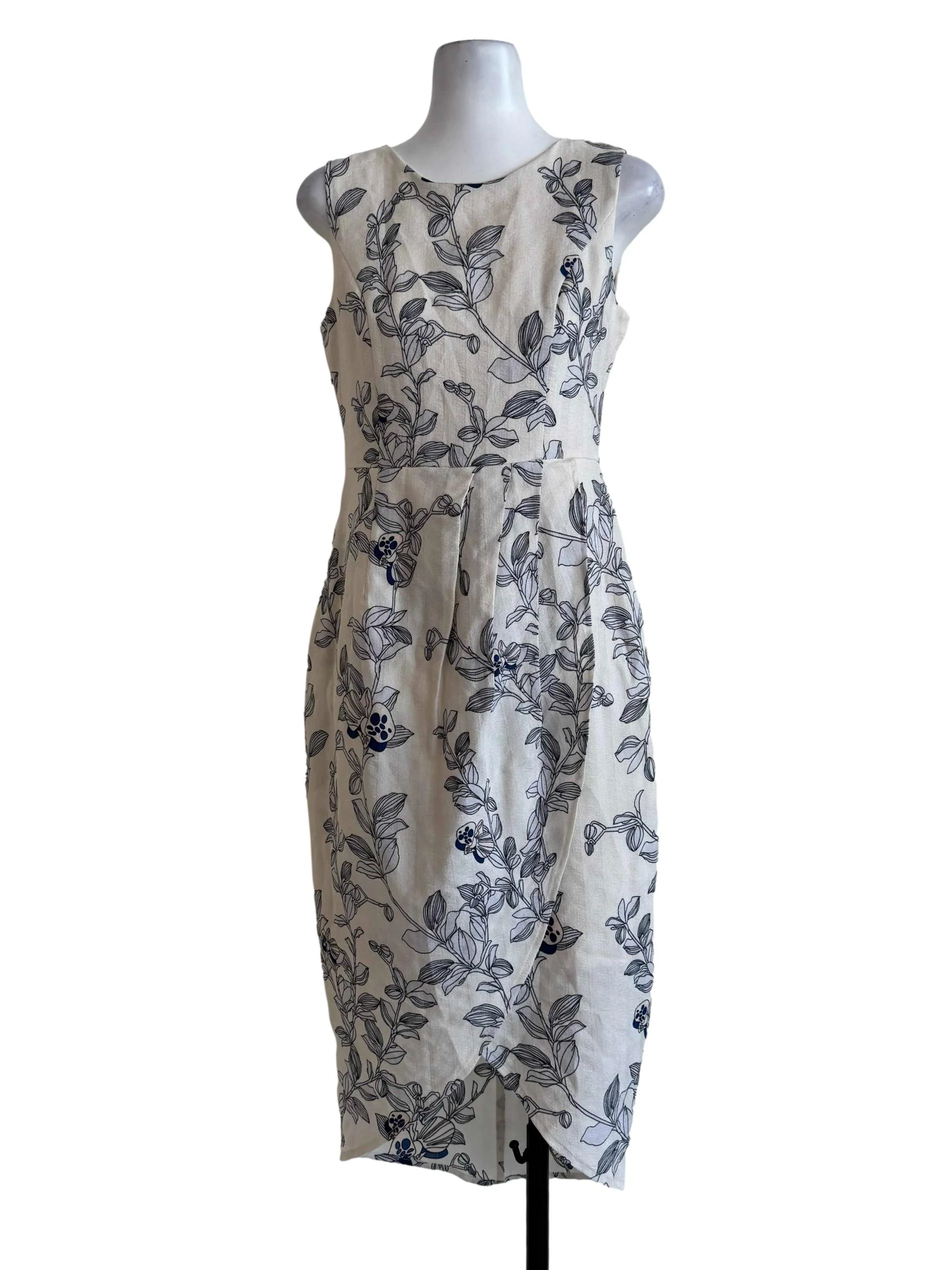 Cream With Pale Grey Prints Empire Dress