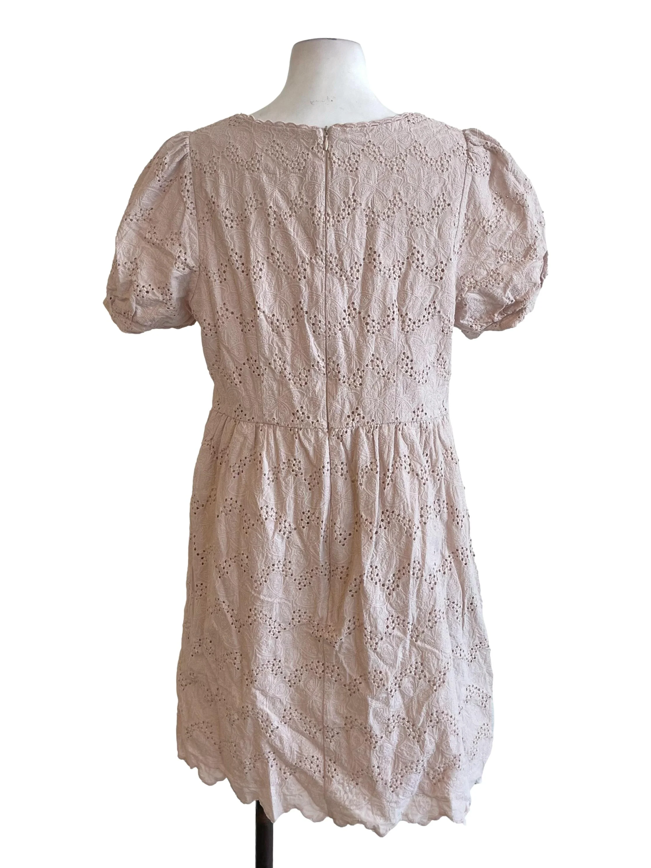 Crepe Pink Eyelet Lace Dress - Image 2