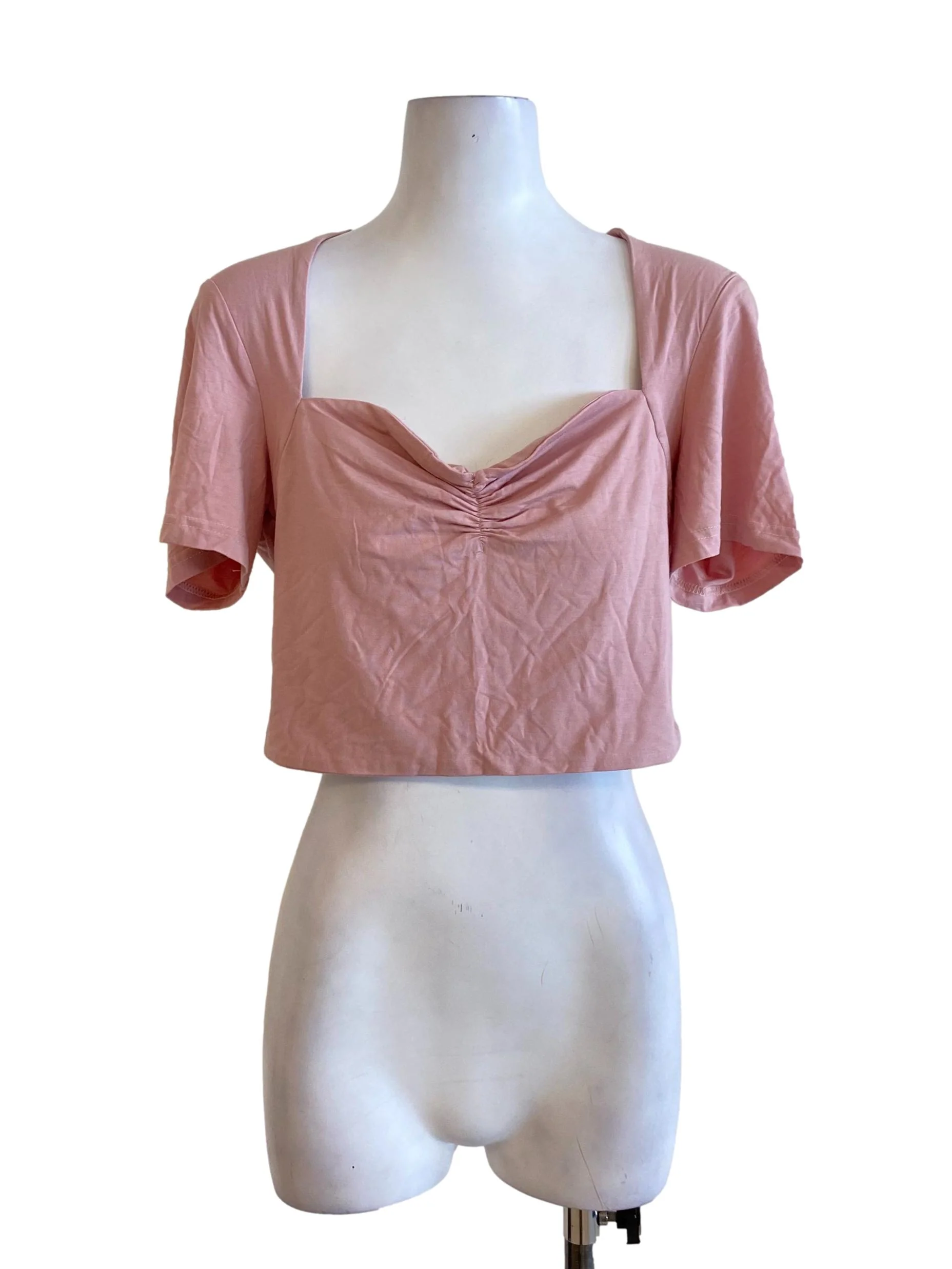 Crepe Pink Plain Curve Wrapped Bust Top