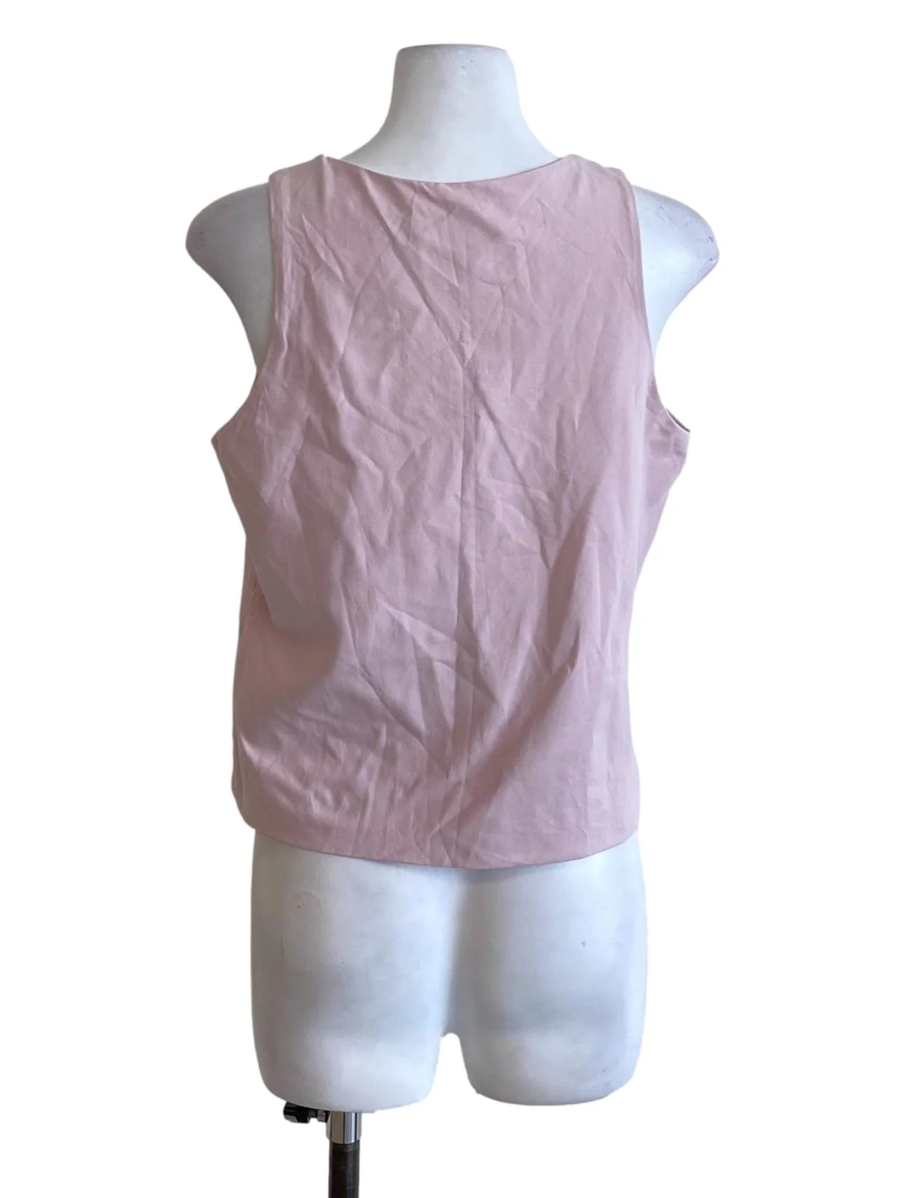 Crepe Pink Round Neck Sleeveless Tank Top - Image 2