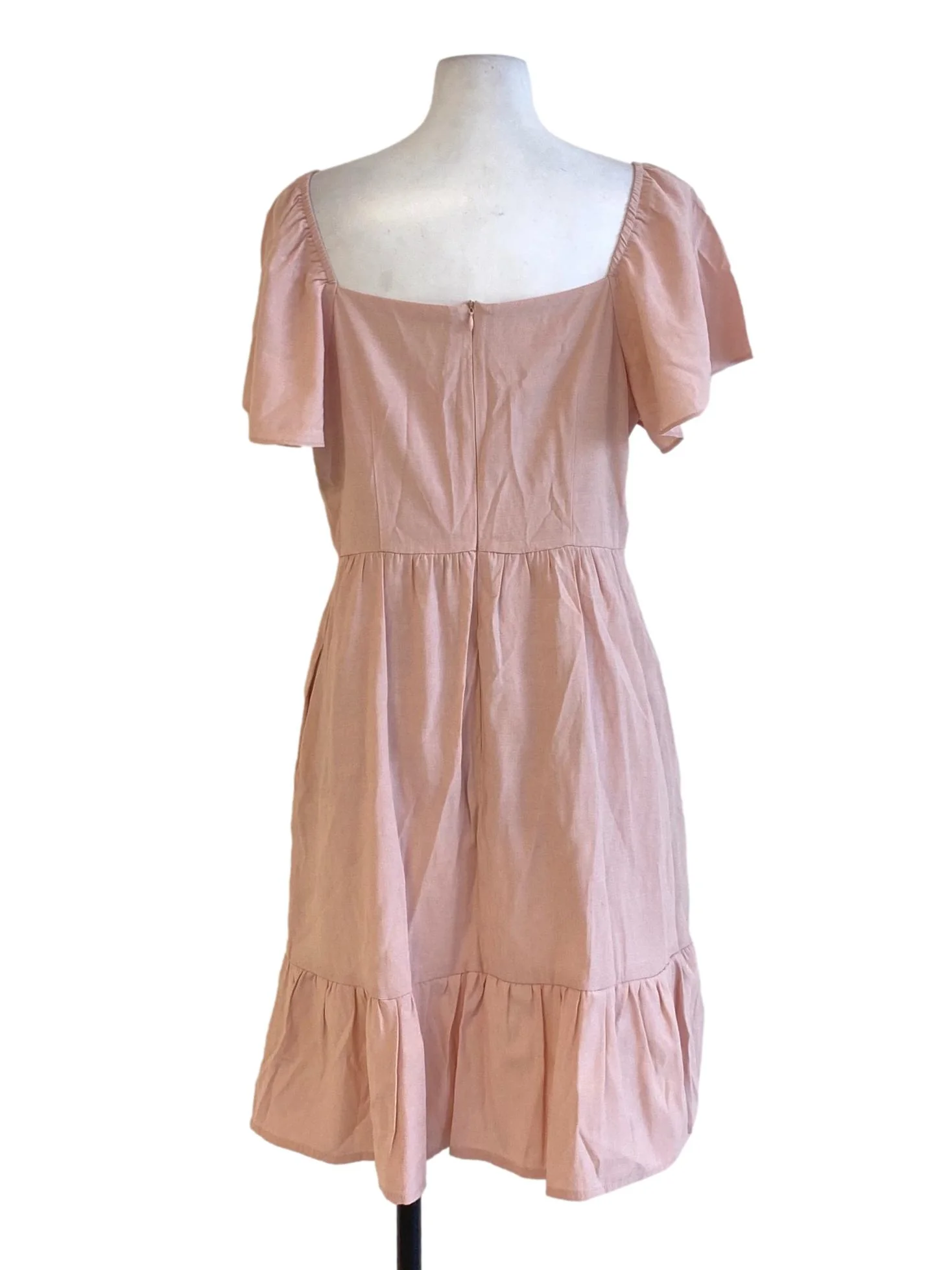 Crepe Pink V-Neck Cape Sleeve Drop Waist Dress - Image 2