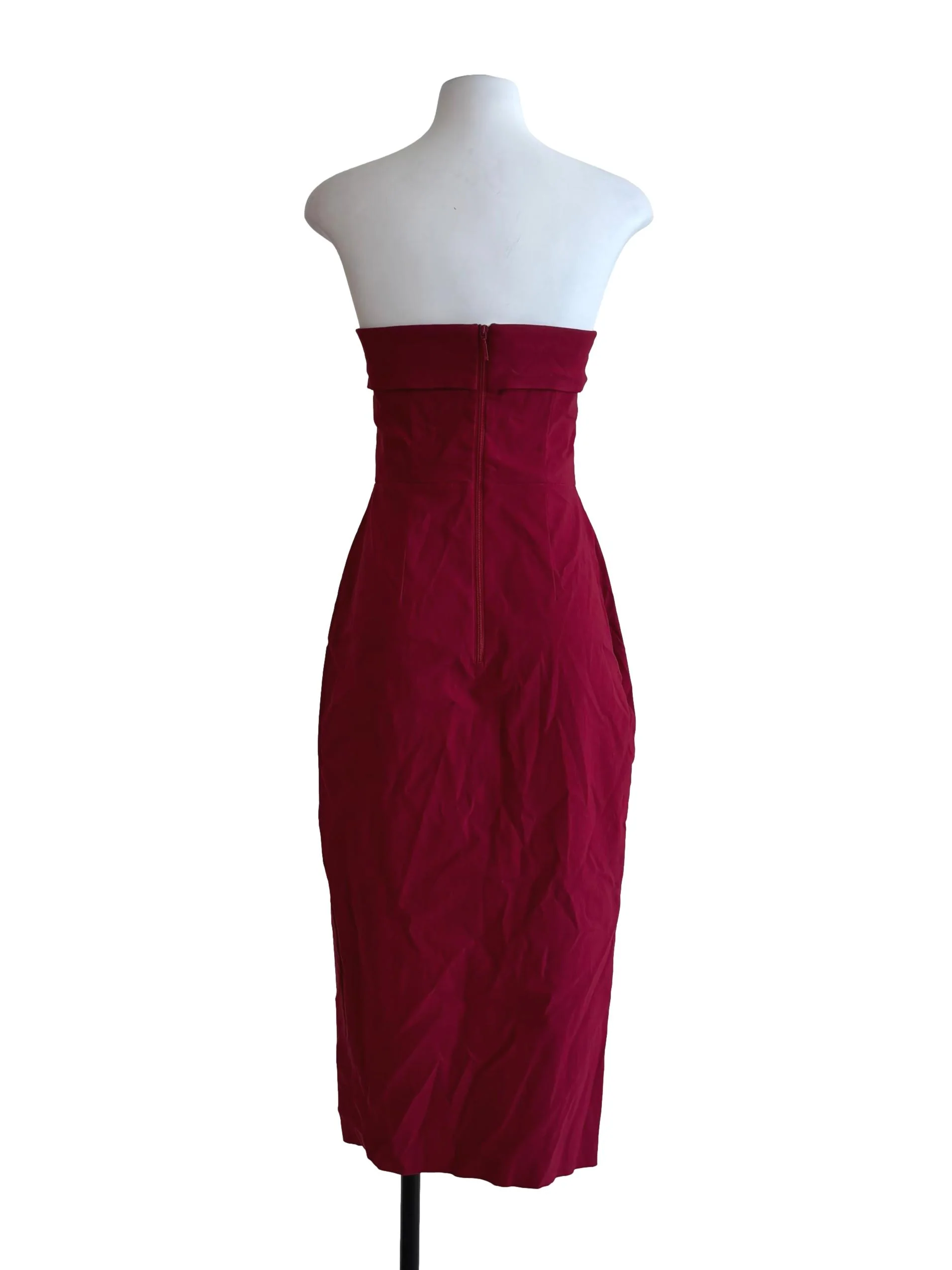 Crimson Red Strapless Pencil Dress - Image 2