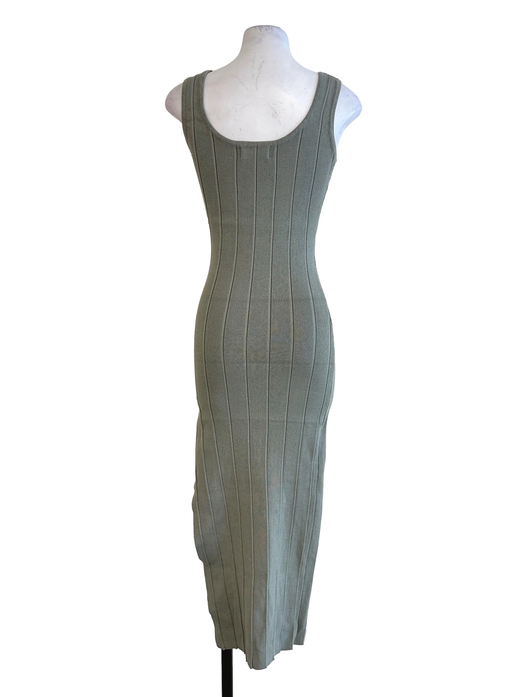 Crocodile Green Textured Sleeveless Slit Dress - Image 2