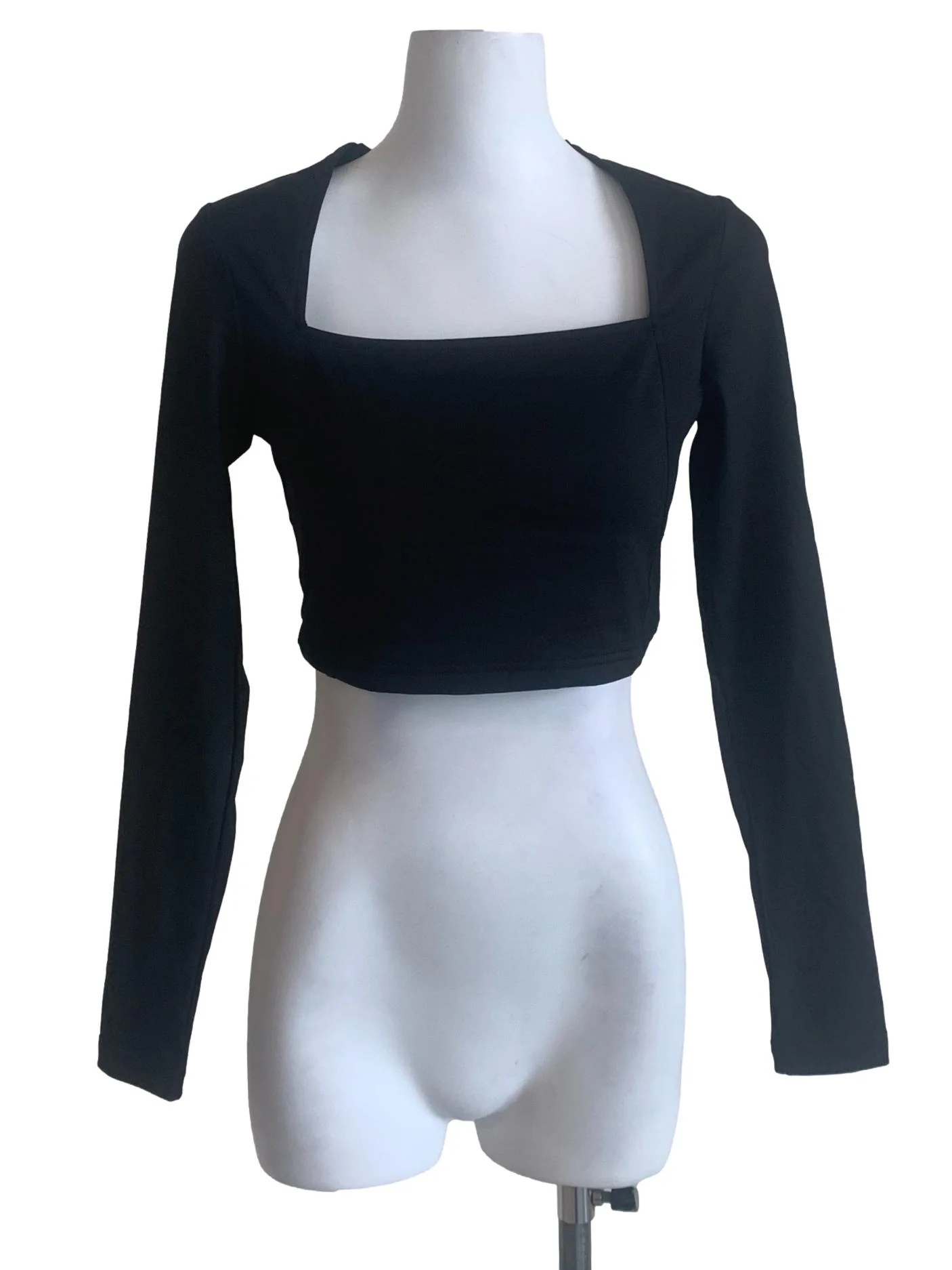 Crow Black Long Sleeve Crop Top