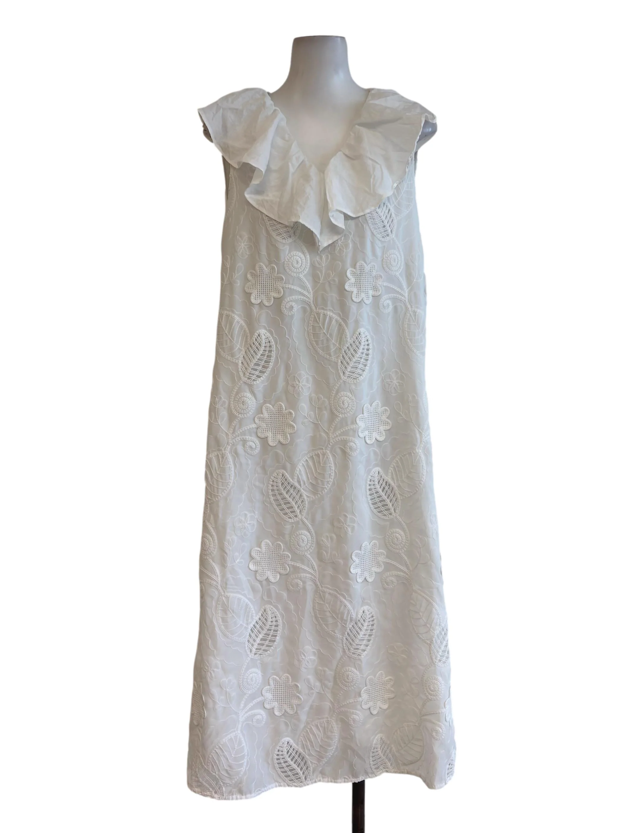 Daisy White Floral Embroidered Midi Dress