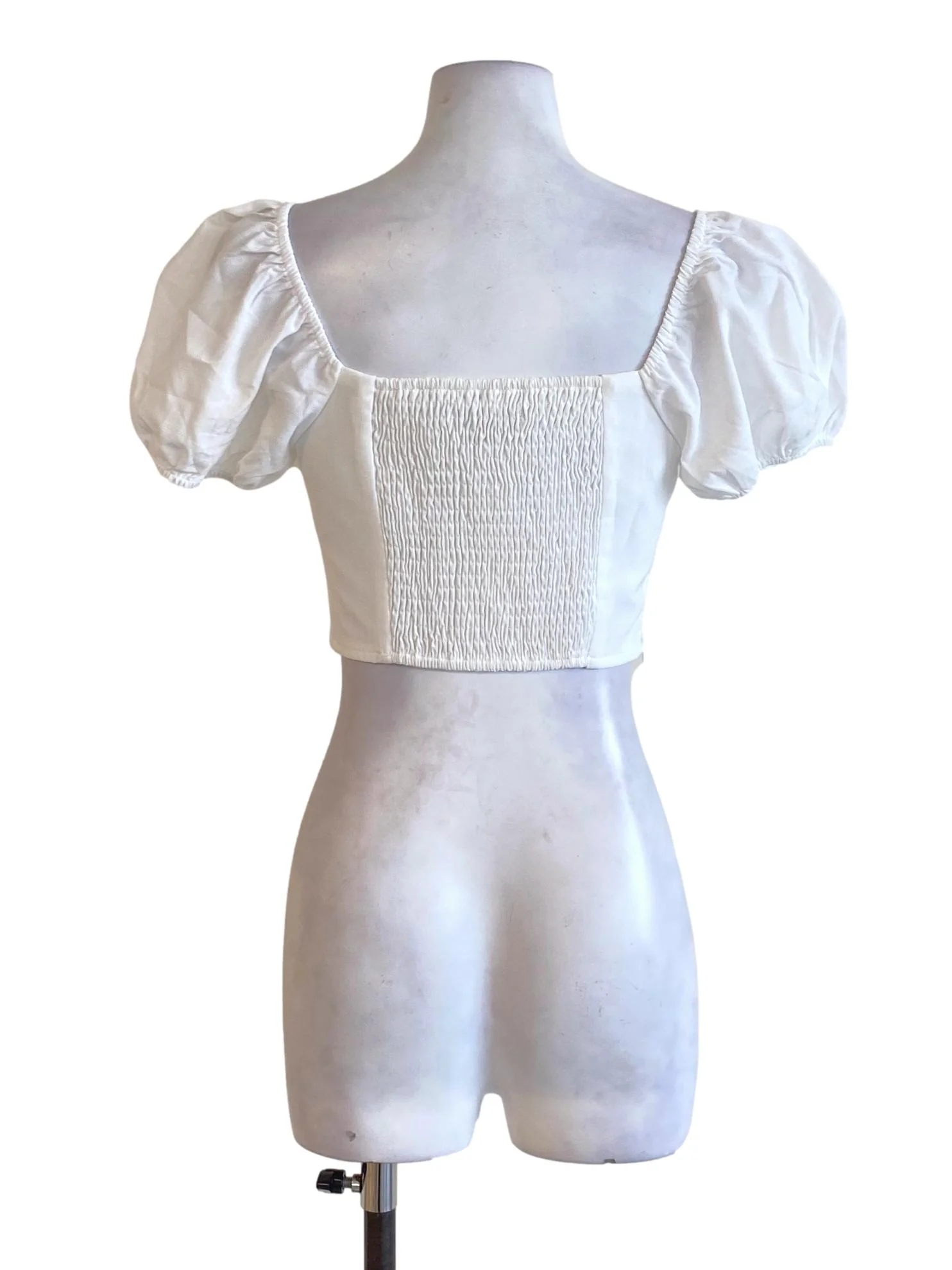 Daisy White Puffed Sweetheart Cropped Top - Image 2