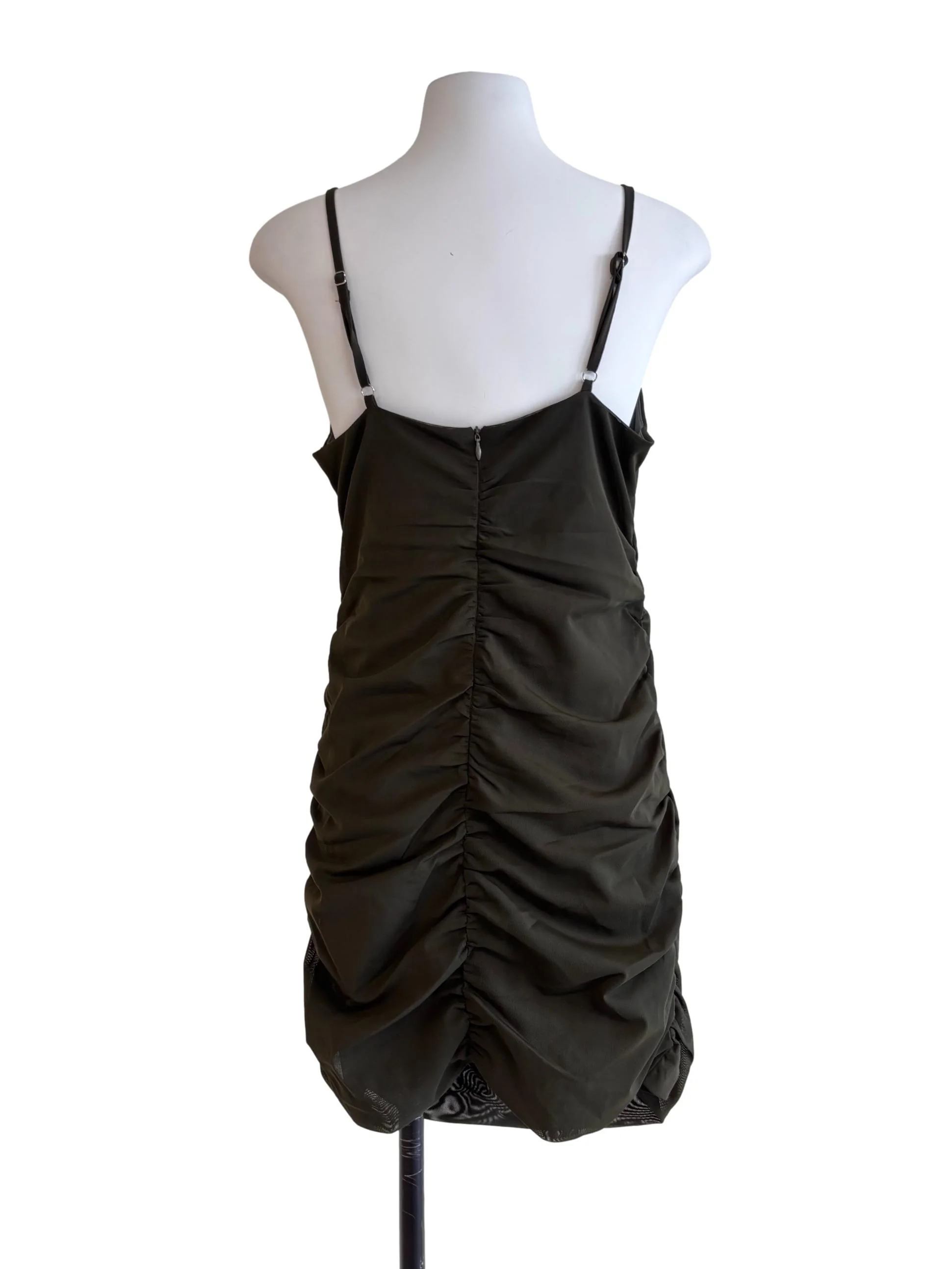Dark Army Green Draped Mesh Dress - Image 2