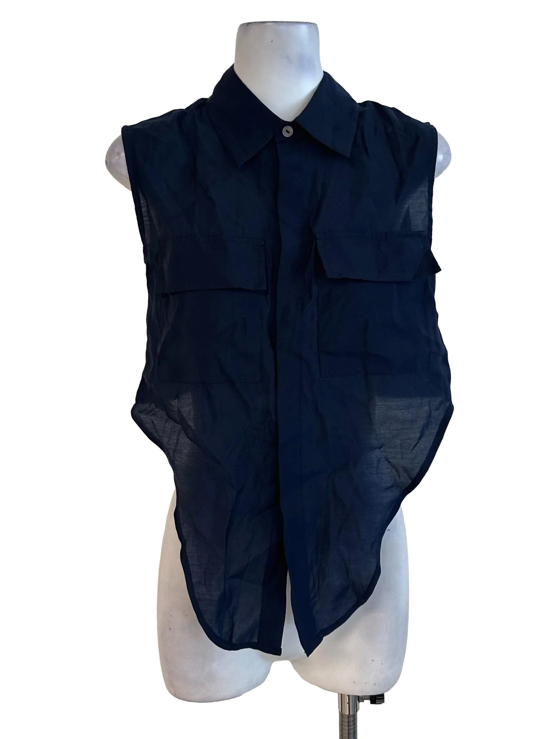 Dark Blue Collar Button Top